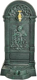 Sungmor Vintage Green Cast Iron Garden Fountain with Cherub Violin Ornam...