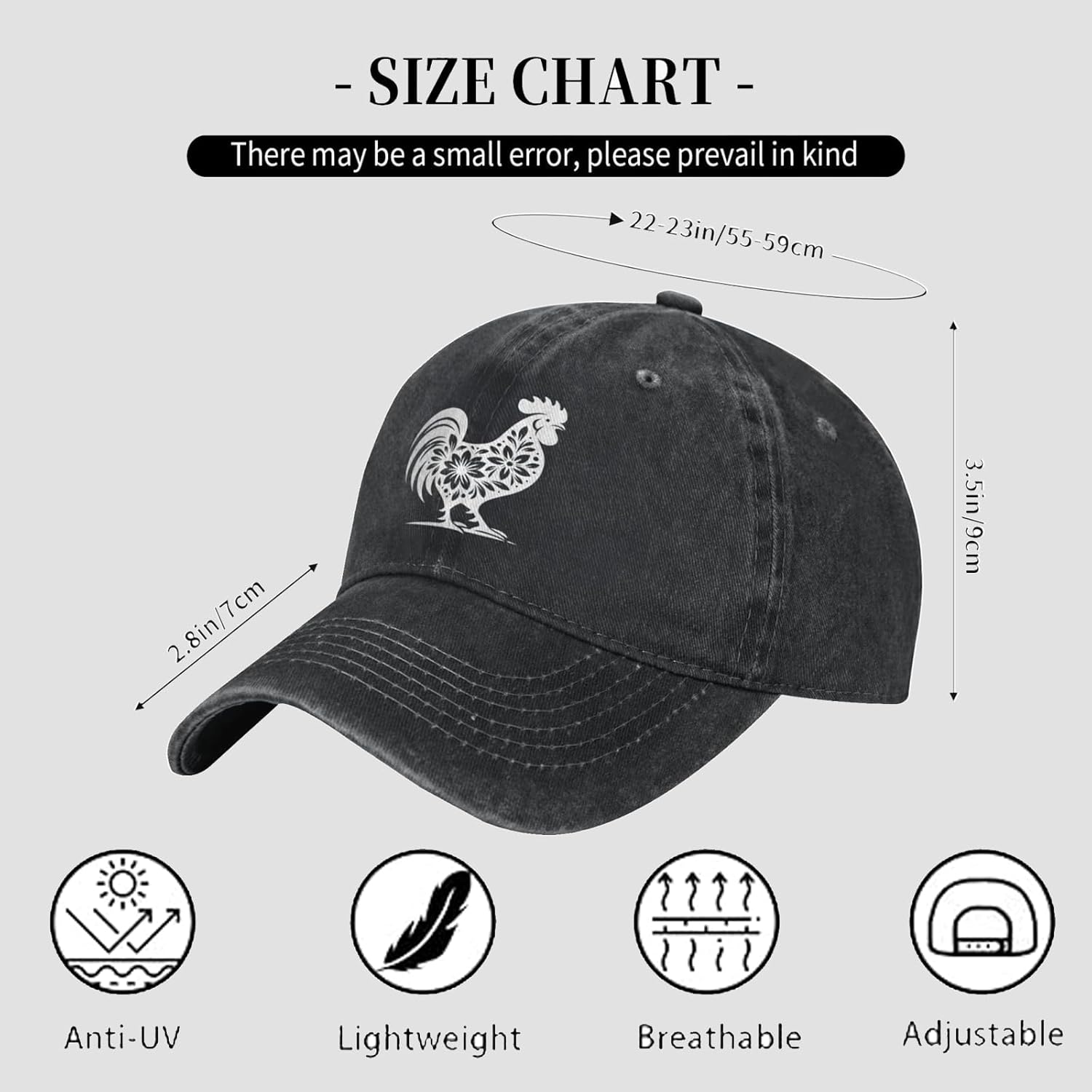Women's Floral Chicken Baseball Cap for Men Women, Adjustable Vintage Distressed Washed Dad Hat - Image 6