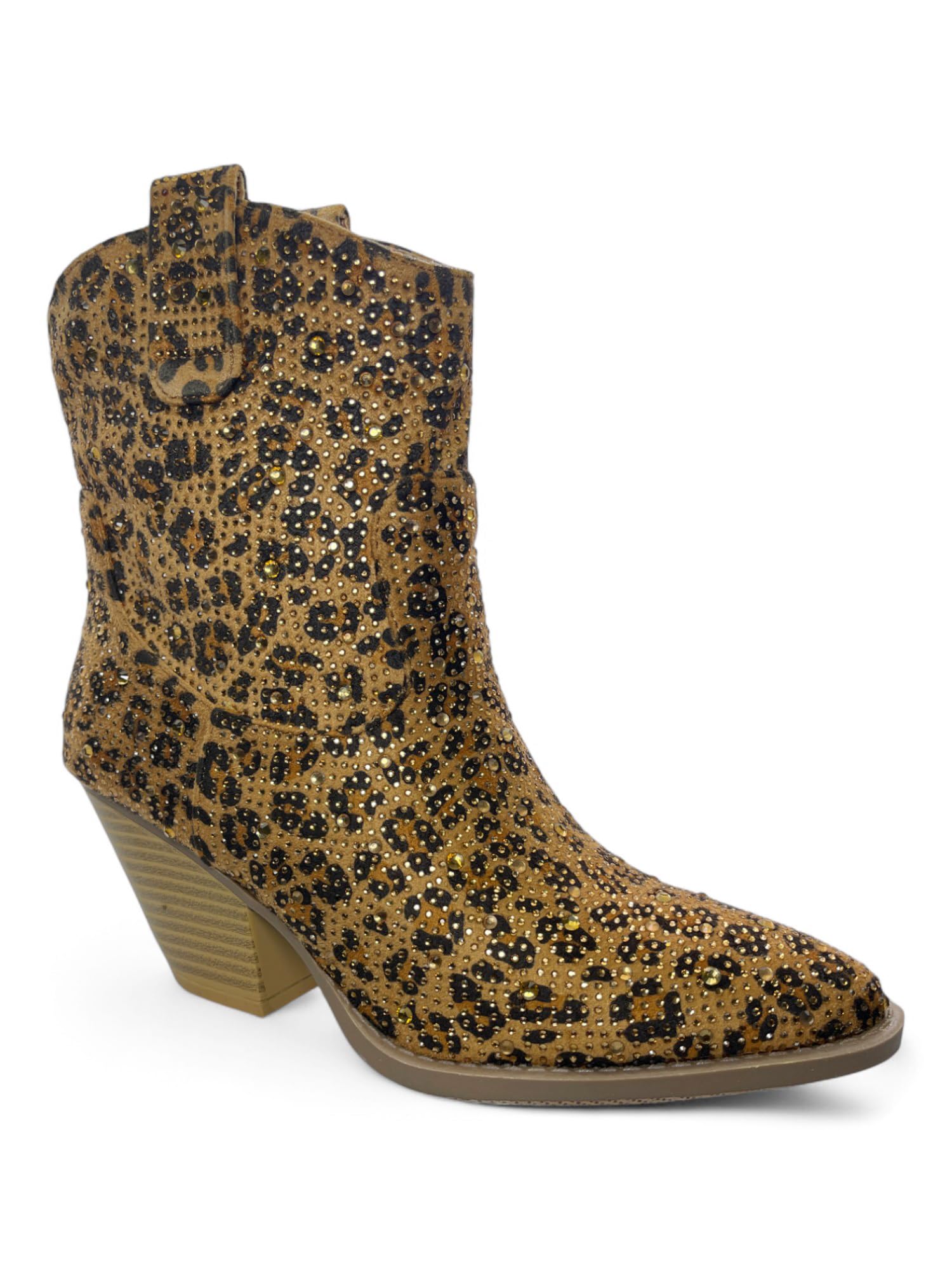 ABSOLEX Women Western Cowgirl Cowboy Pointed Toe Rhinestone Ankle Booties