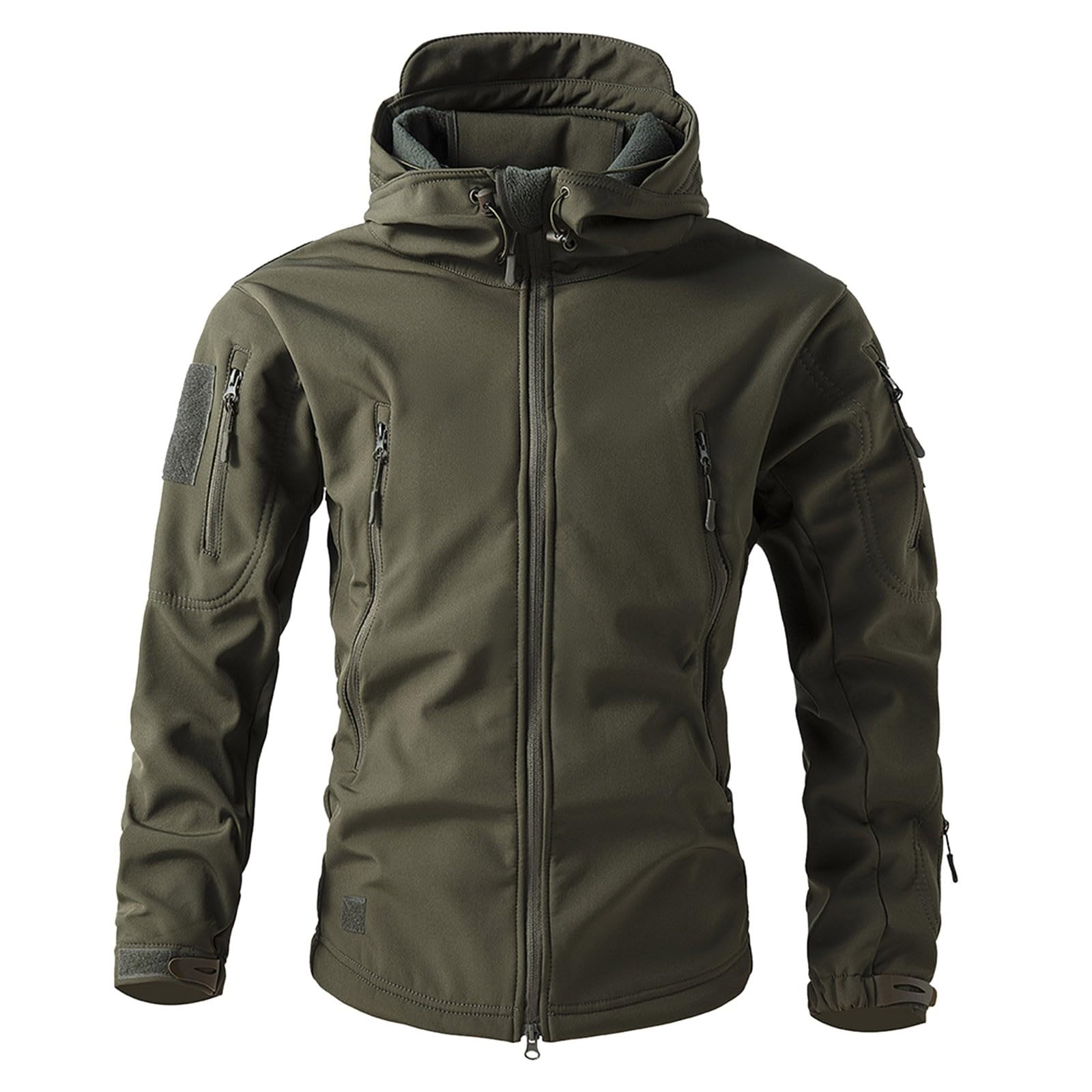 Giacca da uomo mimetica softshell tattica invernale con cappuccio e chiusura lampo, traspirante, per attività all'aria aperta, pesca, caccia, da lavoro, da trekking, per le mezze stagioni