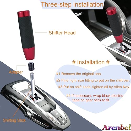Miniatura 10 de Arenbel Pomo de palanca de cambios manual de 5 pulgadas de largo, palanca de cambios manual de aleación de cuero, se adapta a la mayoría de