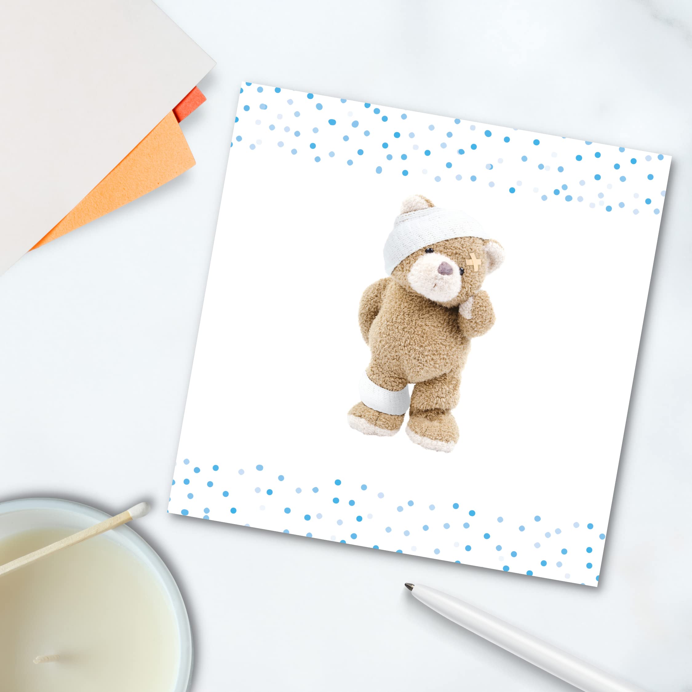 Biglietto D'Auguri Get Well Soon Con Orsacchiotto – 15x15 Cm – Fatto A Mano In Inghilterra - 2
