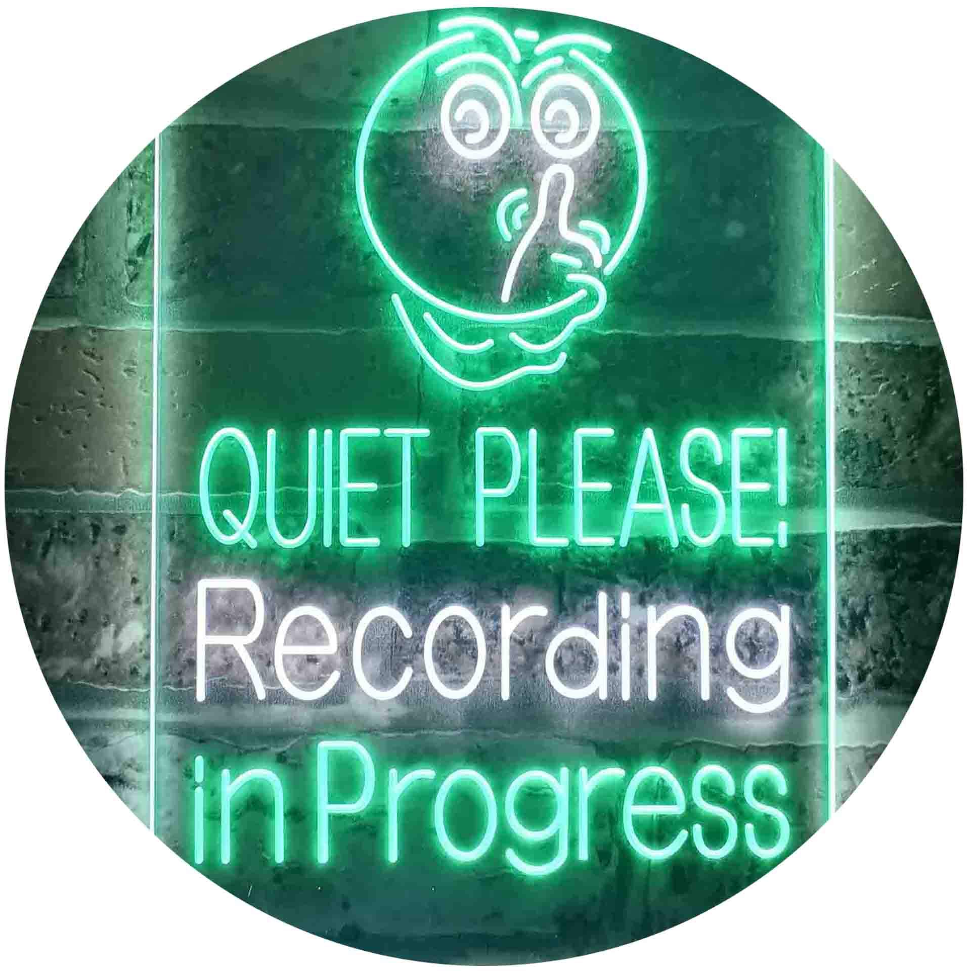 ADVPRO Quiet Please Recording In Progress Studio Dual Color LED Neon Sign White & Green 210 x 300mm st6s23-i3580-wg — image 1