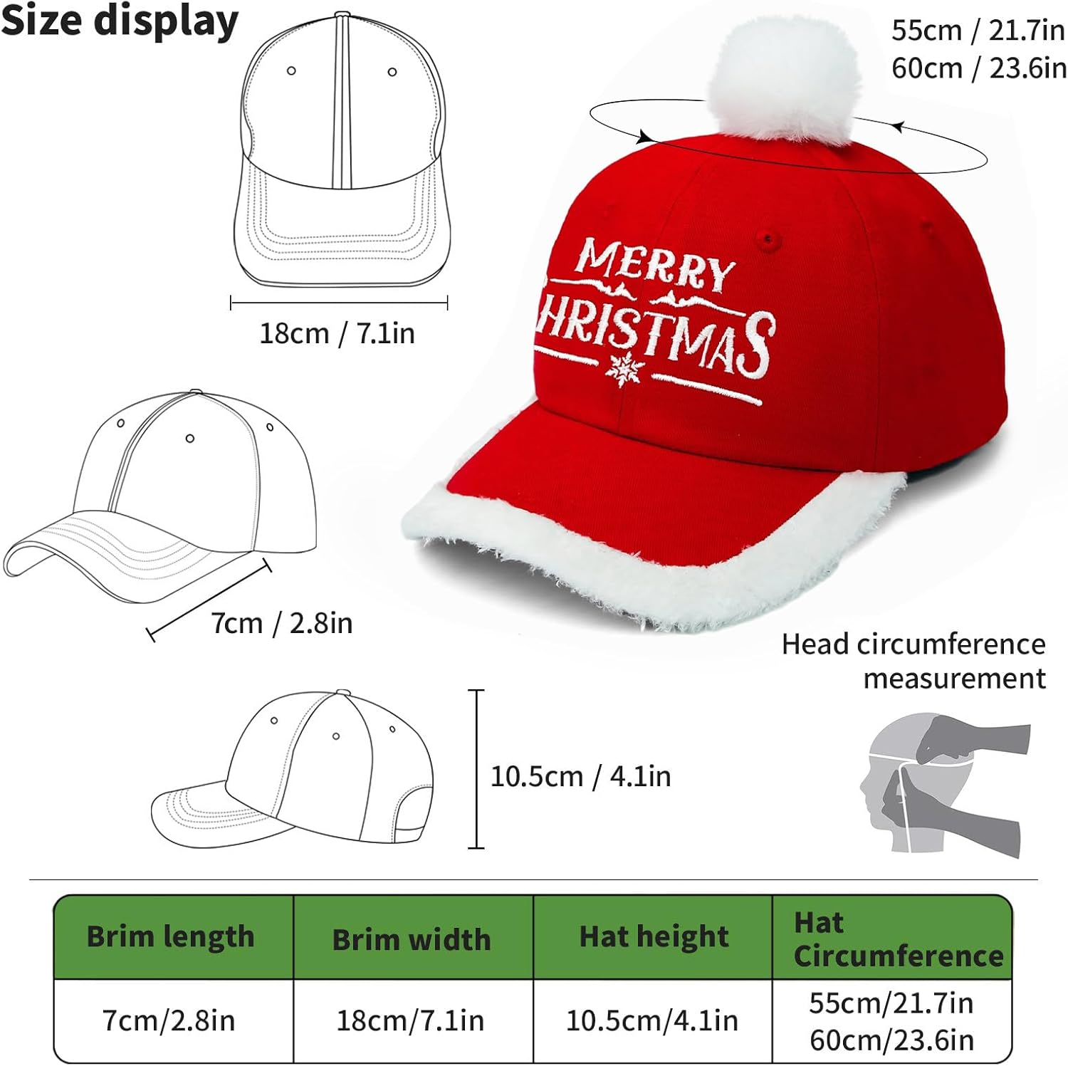 Merry Christmas Hats for Men Women, Unisex Adjustable Red Santa Hat with Plush Ball - Image 4