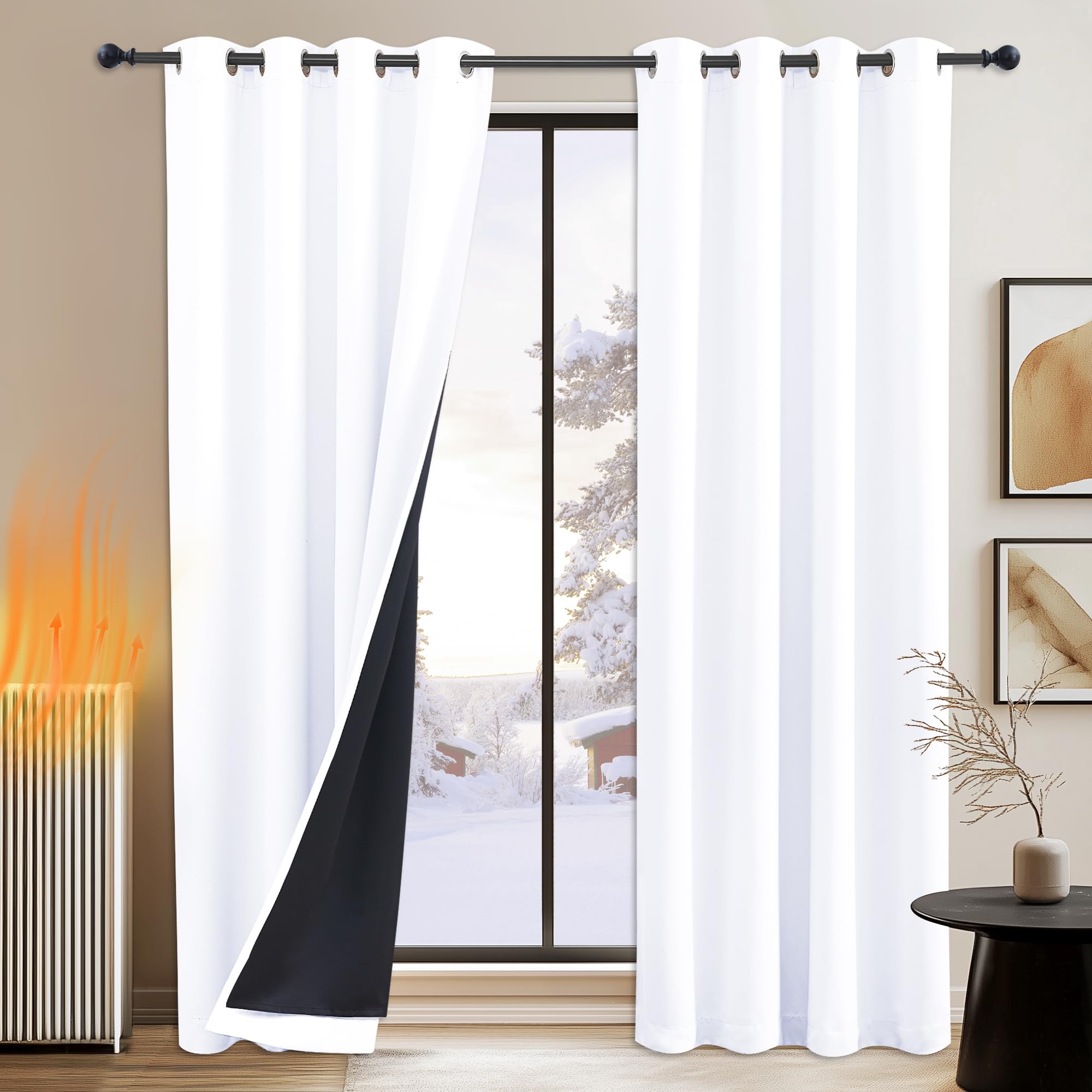 PONY DANCE Cortinas Opacas Blancas 2 Piezas 140x245 CM Cortinas Dormitorio Opacas Aislantes Luz Cortinas Termicas Aislantes Frio y Calor Cortinas 100% Blackout con Ojales