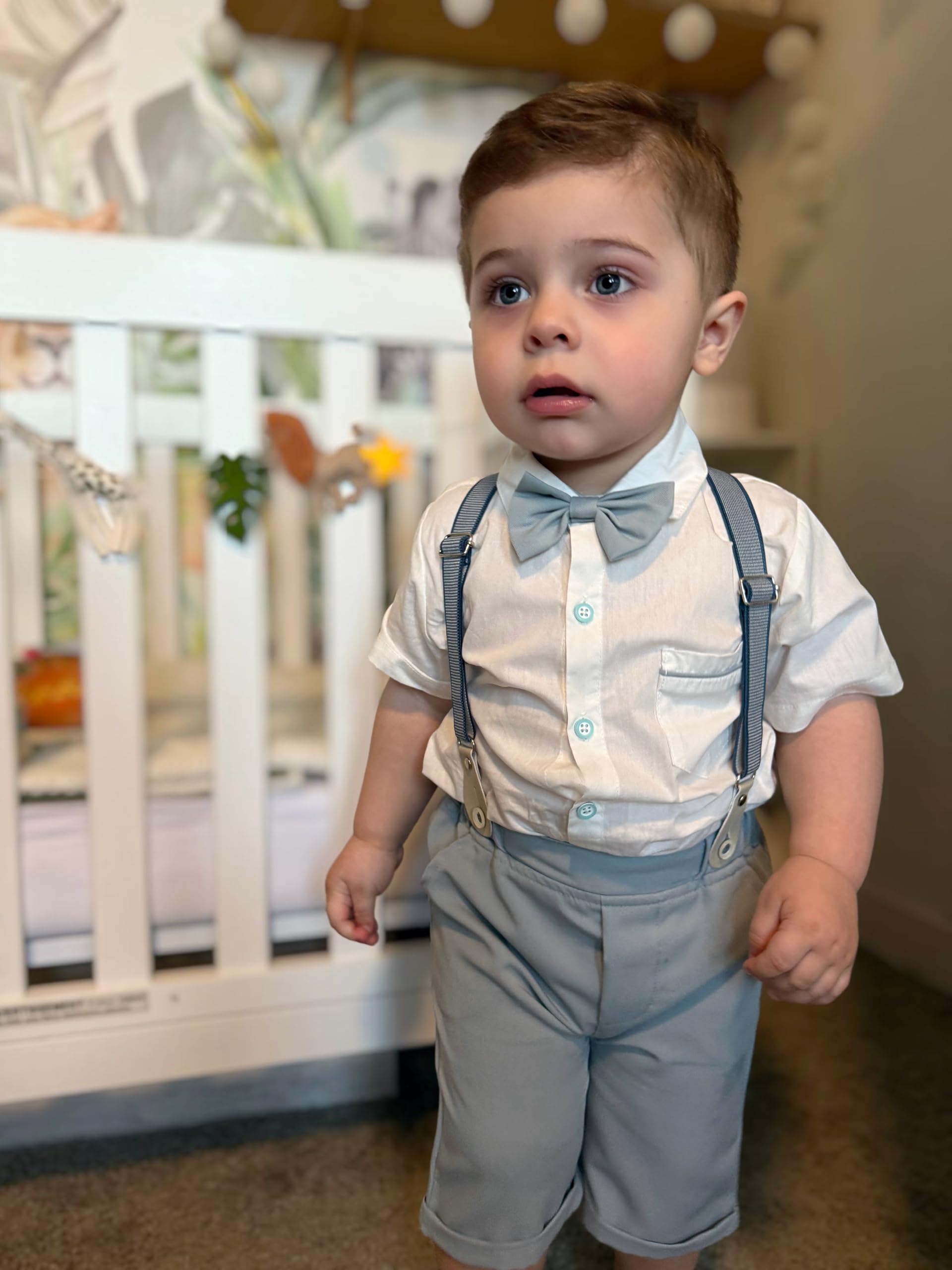 Volunboy Bebé Niño Caballero Conjunto, Camisa de Manga Corta con Pajarita + Corta Pantalón Verano 4 Piezas Traje Ropa