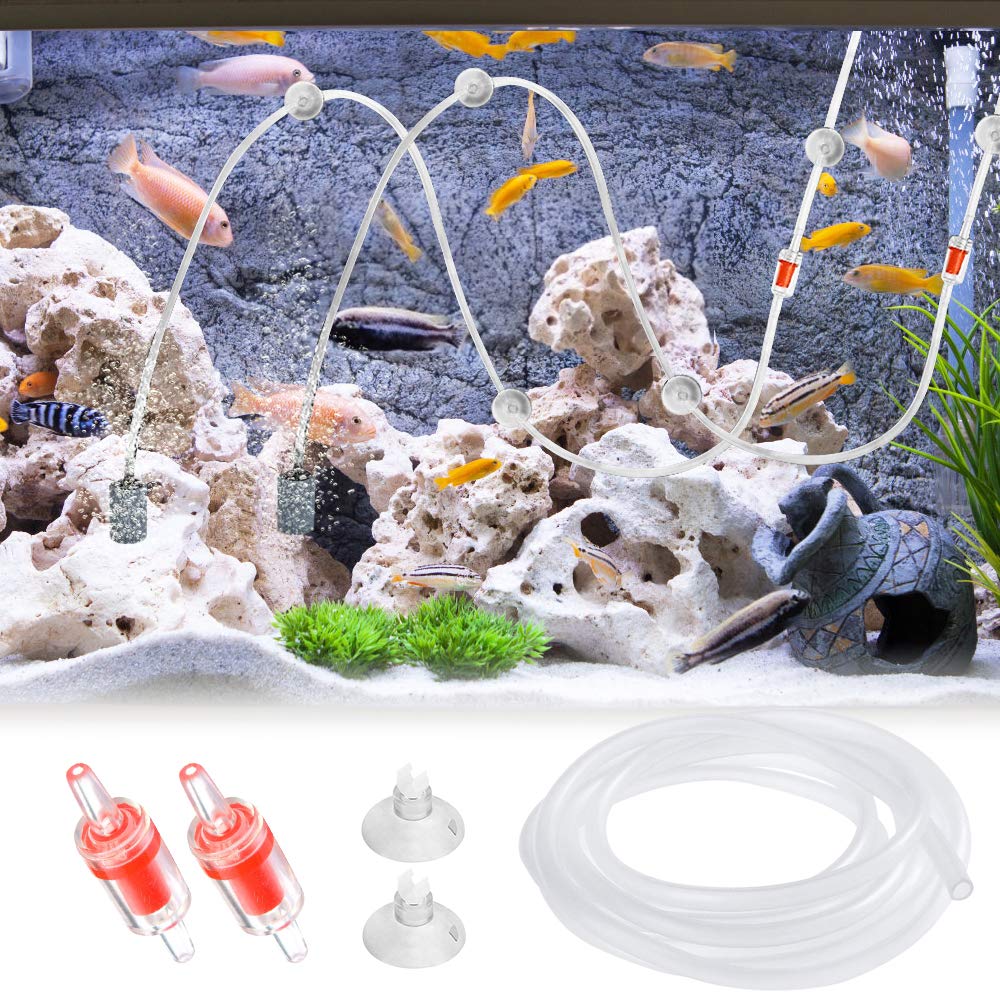 PietyPet Aquarium Luftverteiler Set - 3-Wege Metall, 4m Schlauch, Saugnäpfe & Ventile