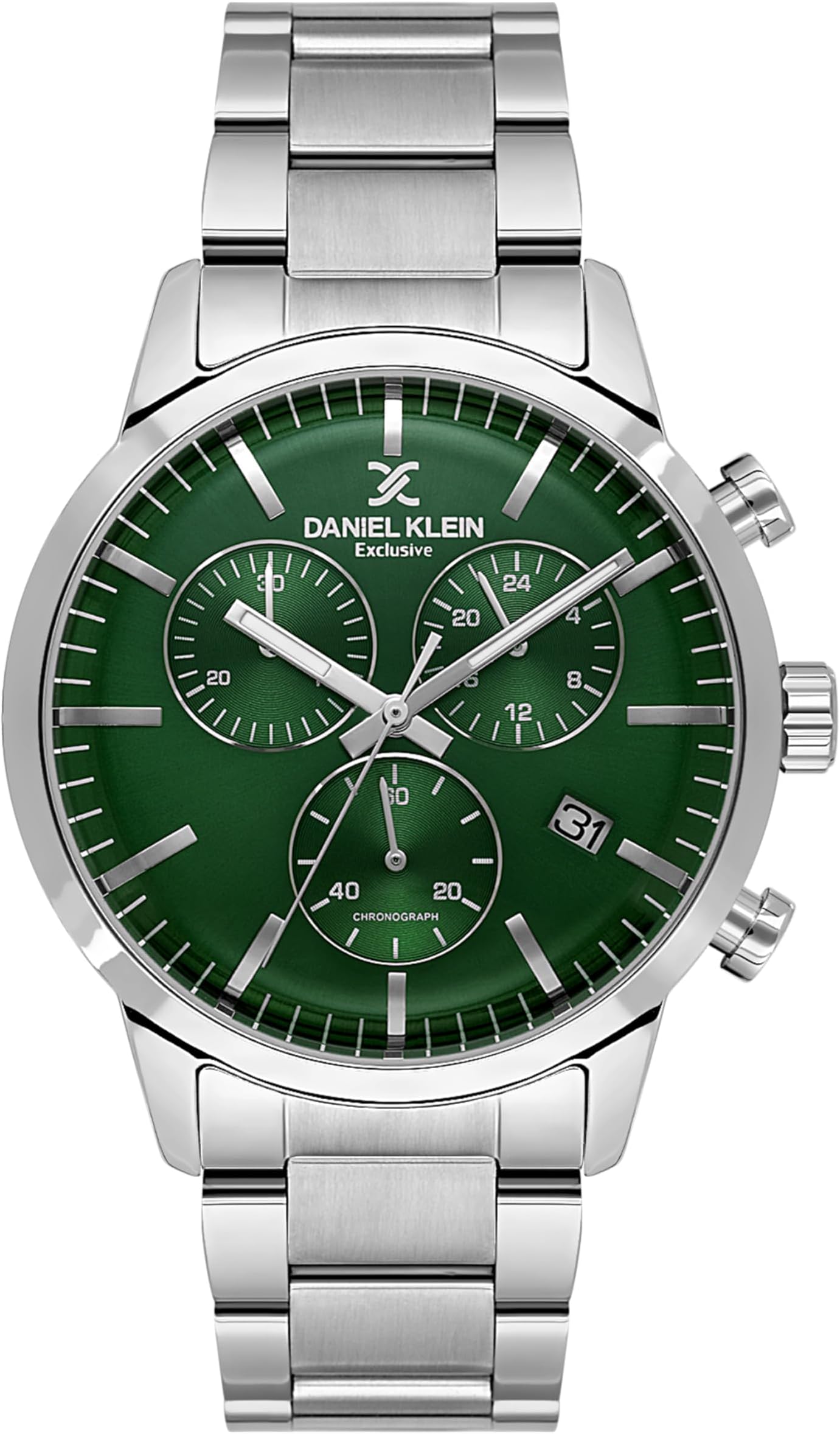 Daniel Klein Men Analog Watch | Silver Case | Dark Green Dial | Silver Stainless Steel Strap | 44 mm | Water Resistant 5 ATM | DK.1.14238-3