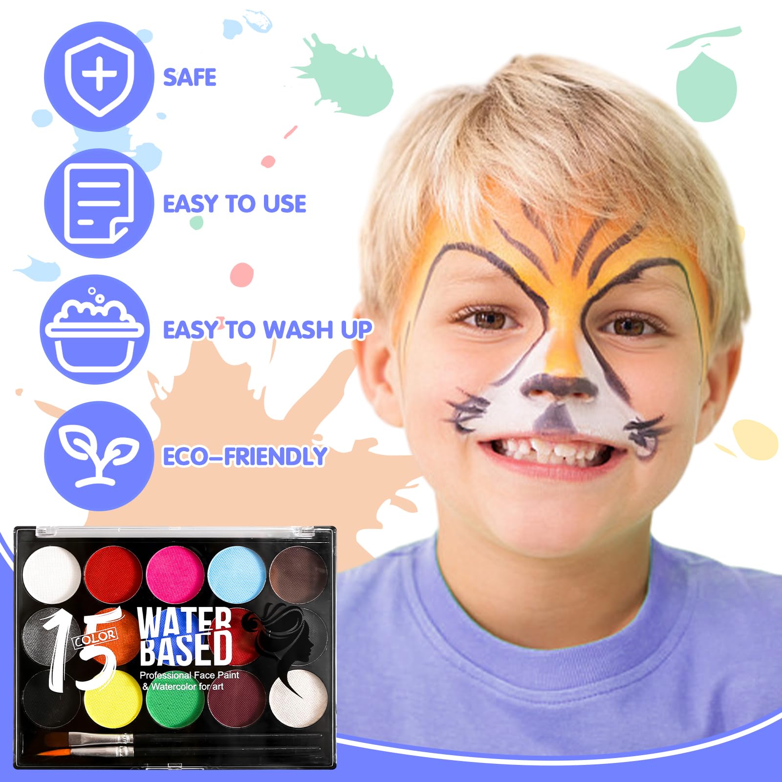 OCHILIMA Kinderschminke Set 42 Farben - Gesichtsfarben Mit Pinseln & Schablonen Für Karneval Halloween