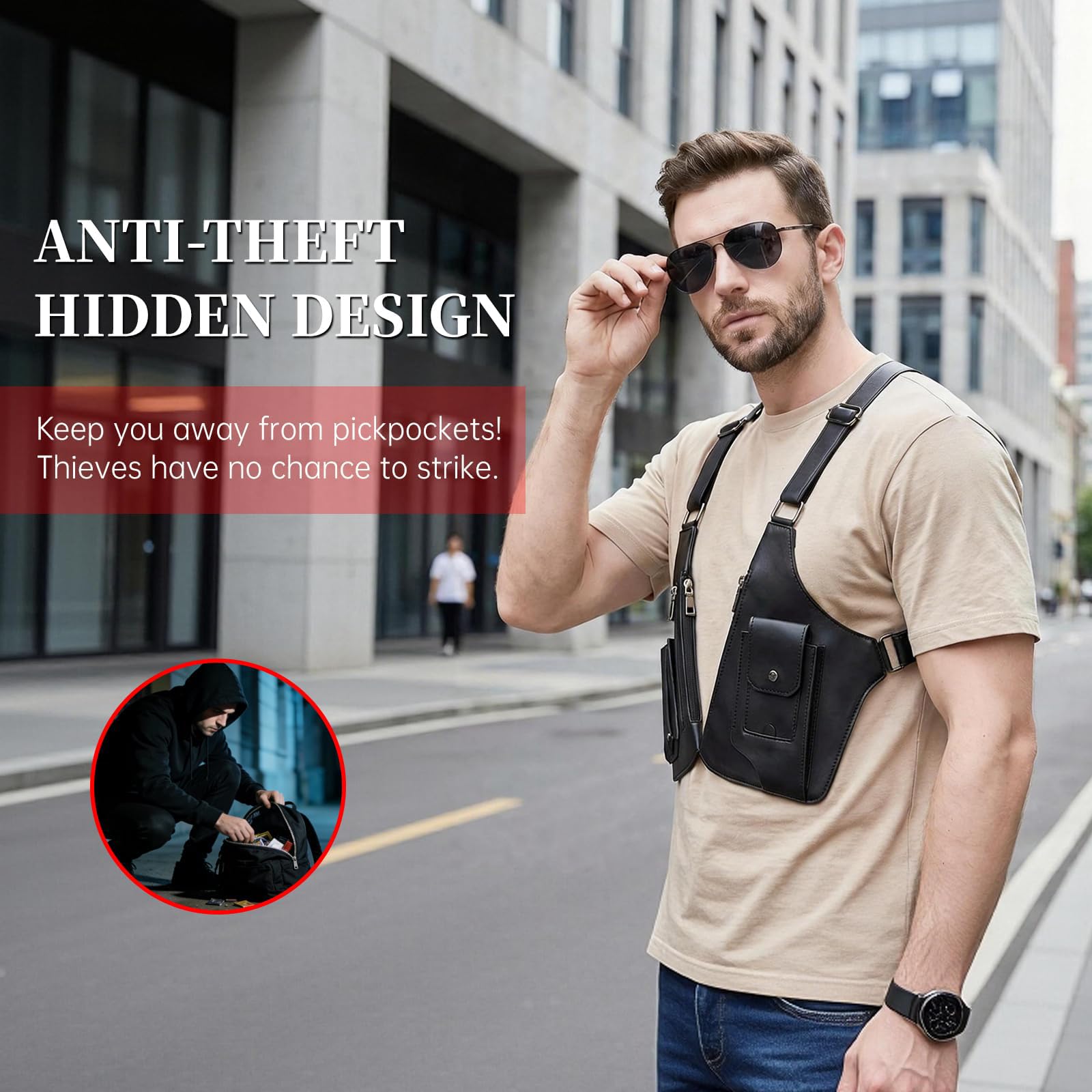 Crossbody Sling Bag Herren,Umhängetasche,Wasserdicht Schultertasche,Doppelte Schulter-Achsel-Tasche,Handy-Geldbörse 2026,Anti-Diebstahl Doppel-Schultertache aus für Herren & Damen,Schwarz