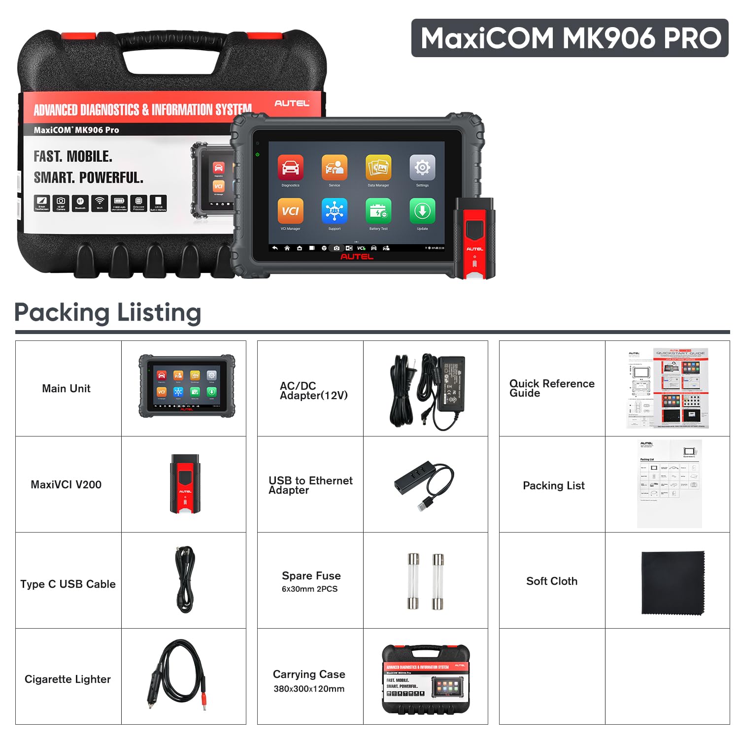 Autel MaxiCOM MK906 PRO Diagnosis Coche, 2026 ECU Superior Elite, CAN FD DoIP, OS10, 2.0 MS906BT MP900BT MP900 MS908S, 3K+ Prueba Bidireccional, OE All Sys, 36+ Servicio, AutoScan 2.0, Igual MS906 Pro