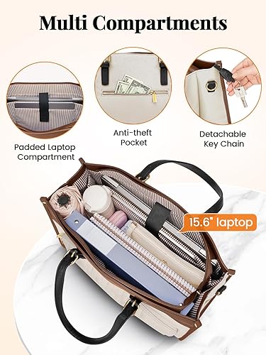 Miniatura 5 de MATEIN Bolsa de mano para laptop con compartimento aislado para el almuerzo para mujer, maletín de trabajo 2 en 1 de piel sintética con embrague