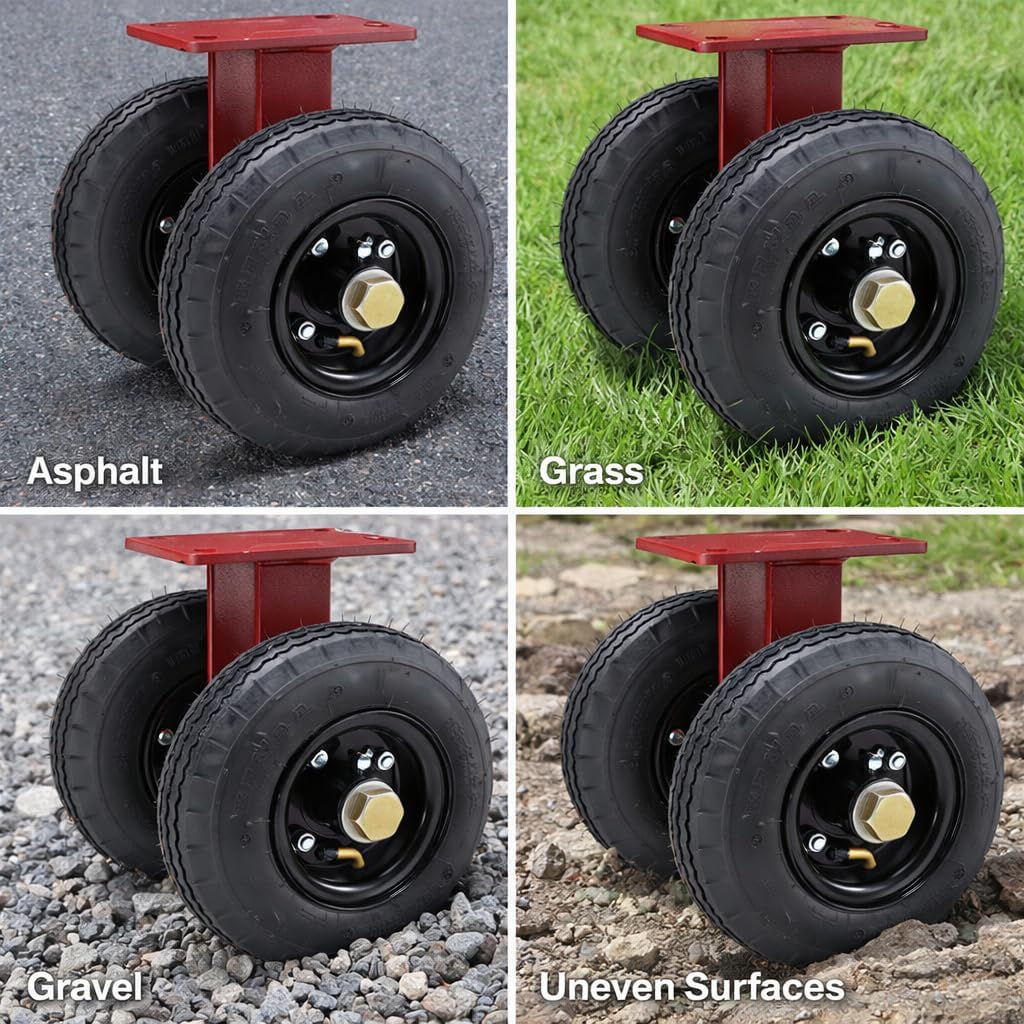Hamilton S-7210-PR 10" Dual Wheel Pneumatic Swivel Plate Caster, 910 lb Capacity