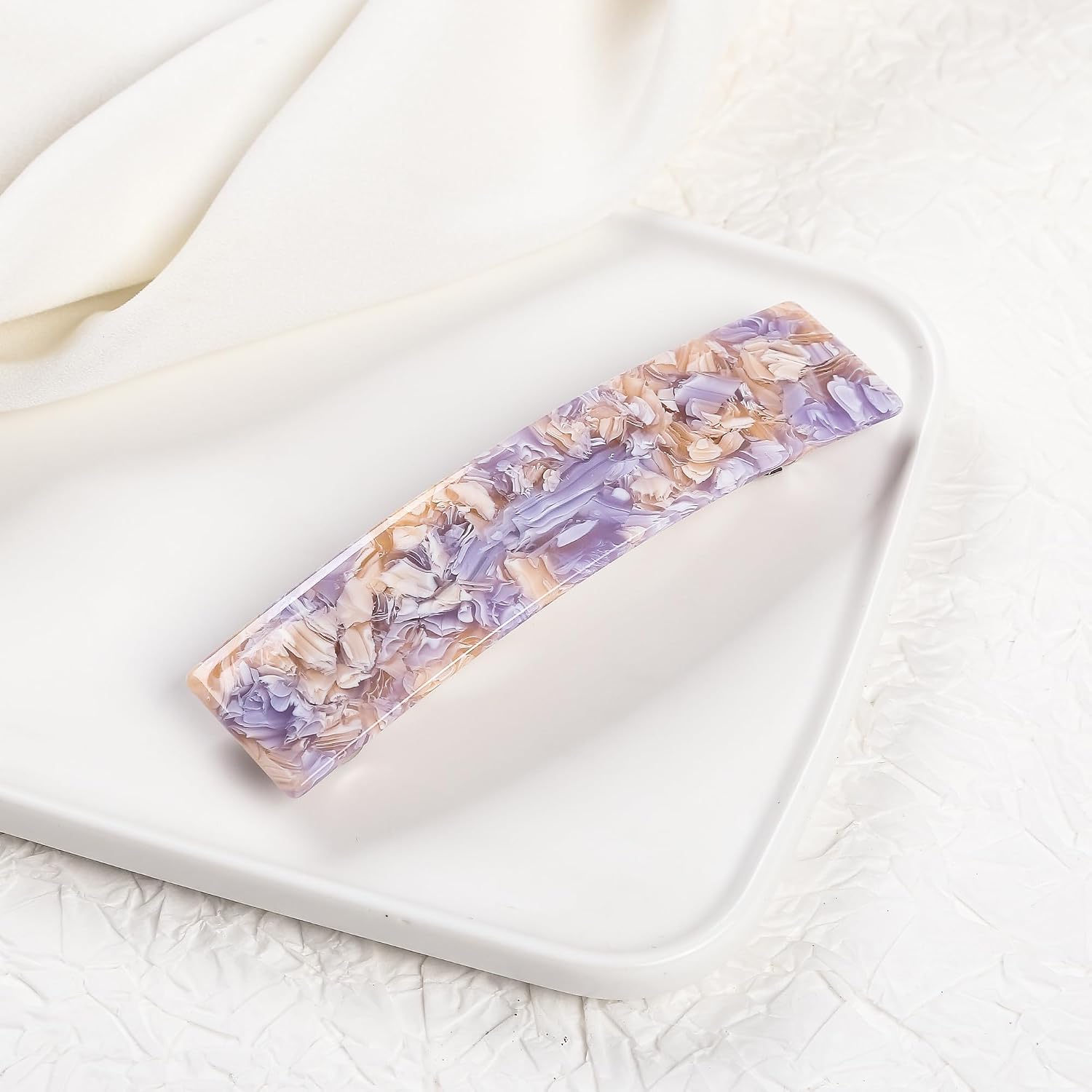 Acetate Tortoise Shell Hair Barrette, French Design Rectangle Hair Clip, Celluloid Hair Accessory for Women，4.2“ in length, 1" in width (cream purple)