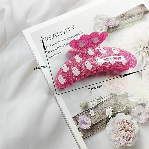 Miniatura 7 de Pinzas para el cabello de Halloween, 1 pinza de fantasma rosa, antideslizantes, de sujeción fuerte, pinzas grandes y espeluznantes para cabello