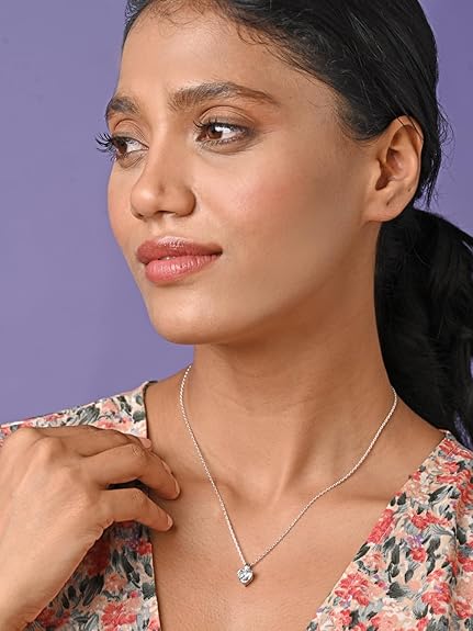 Clara 92.5 Sterling Silver White Gold Plated Heart Solitaire Pendant Chain Necklace | Gift for Women & Girls - Image 3