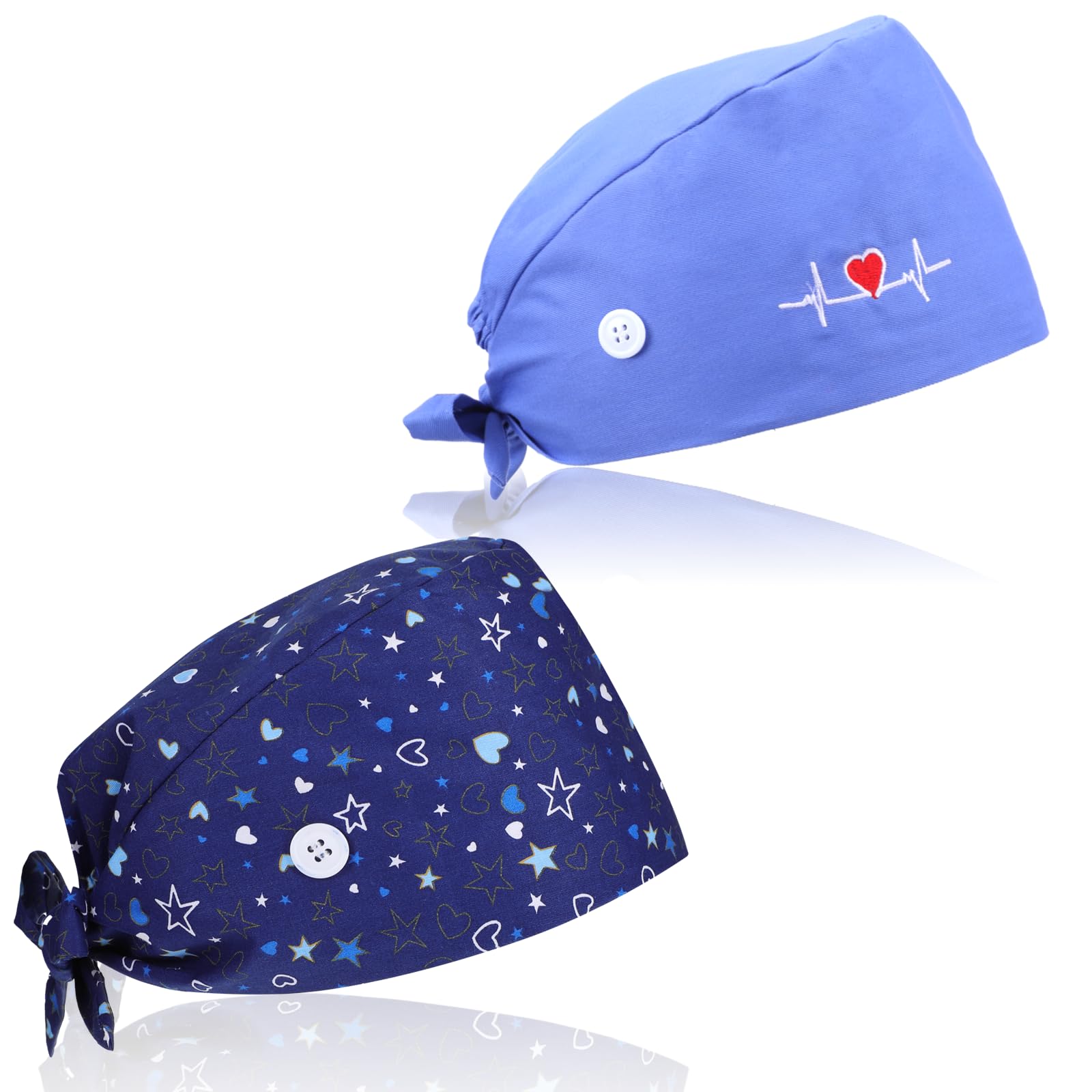 2Pcs Scrub Caps Women, Nursing Hats with Buttons & Sweatband Adjustable Bouffant Working Cap Surgery Cap Women