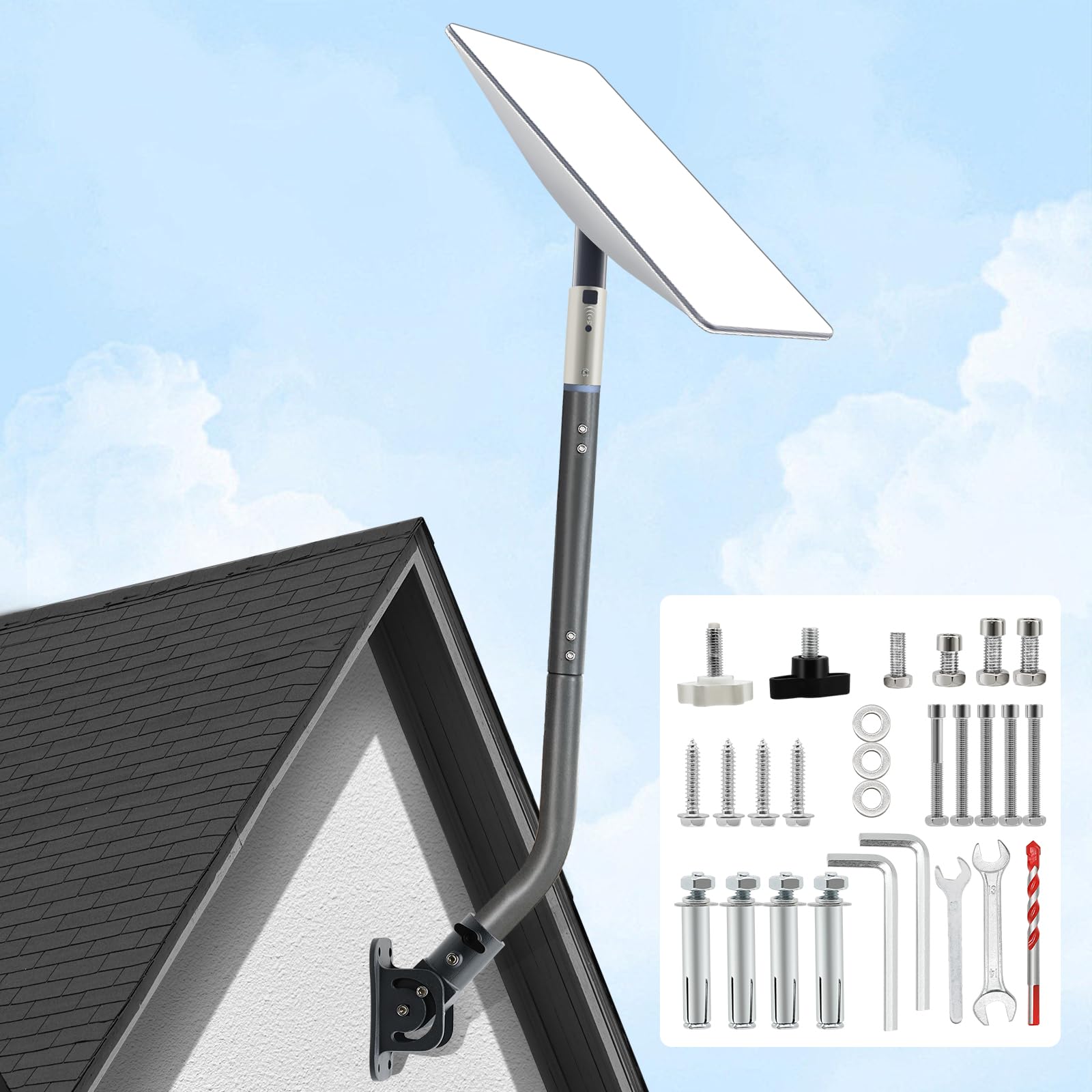 Tionzion Starlink Pole Mount - Starlink Mounting Kit, Heavy Duty Starlink Long Wall Mount, Compatible with V2, (Include Wrench & Drill bit)
