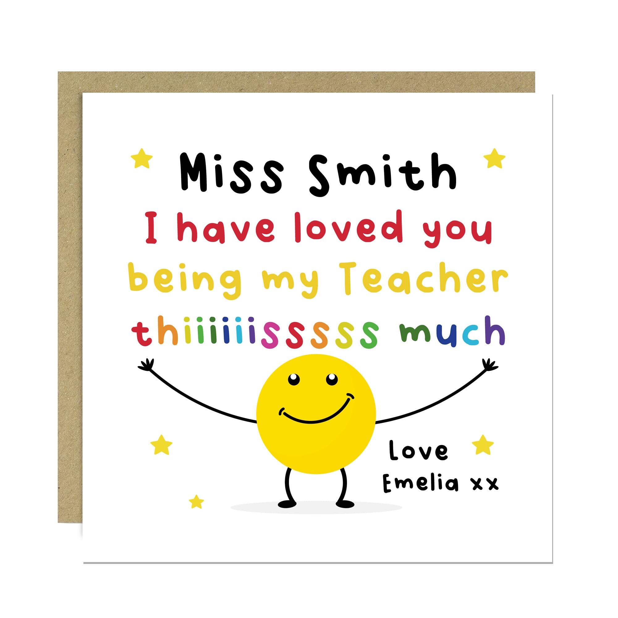 RED OCEAN PERSONALISED Thank You Cards for Teacher Loved You This Much Teacher Appreciation Card For Thanks With Envelope Included Leaving School Nursery Card From Student Child
