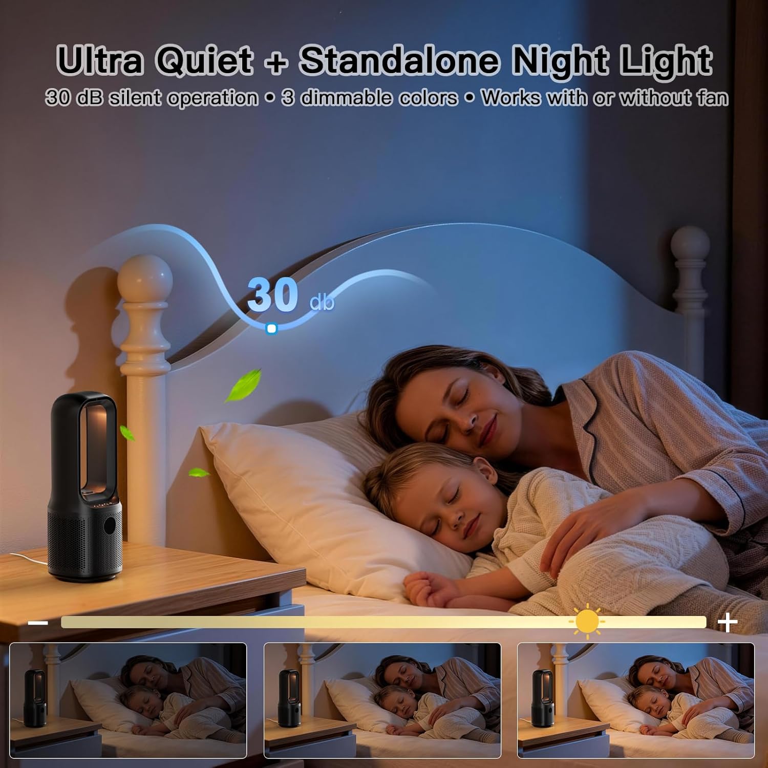 let'me Bladeless Desk Fan, 5-Speed Small Table Fan with 3-Color Night Light, 72° Oscillation, 9-Hour Timer, Wired Power with Adapter Ultra-Quiet Personal Cooling Fan for Bedroom Office Home, 13x5 Inch