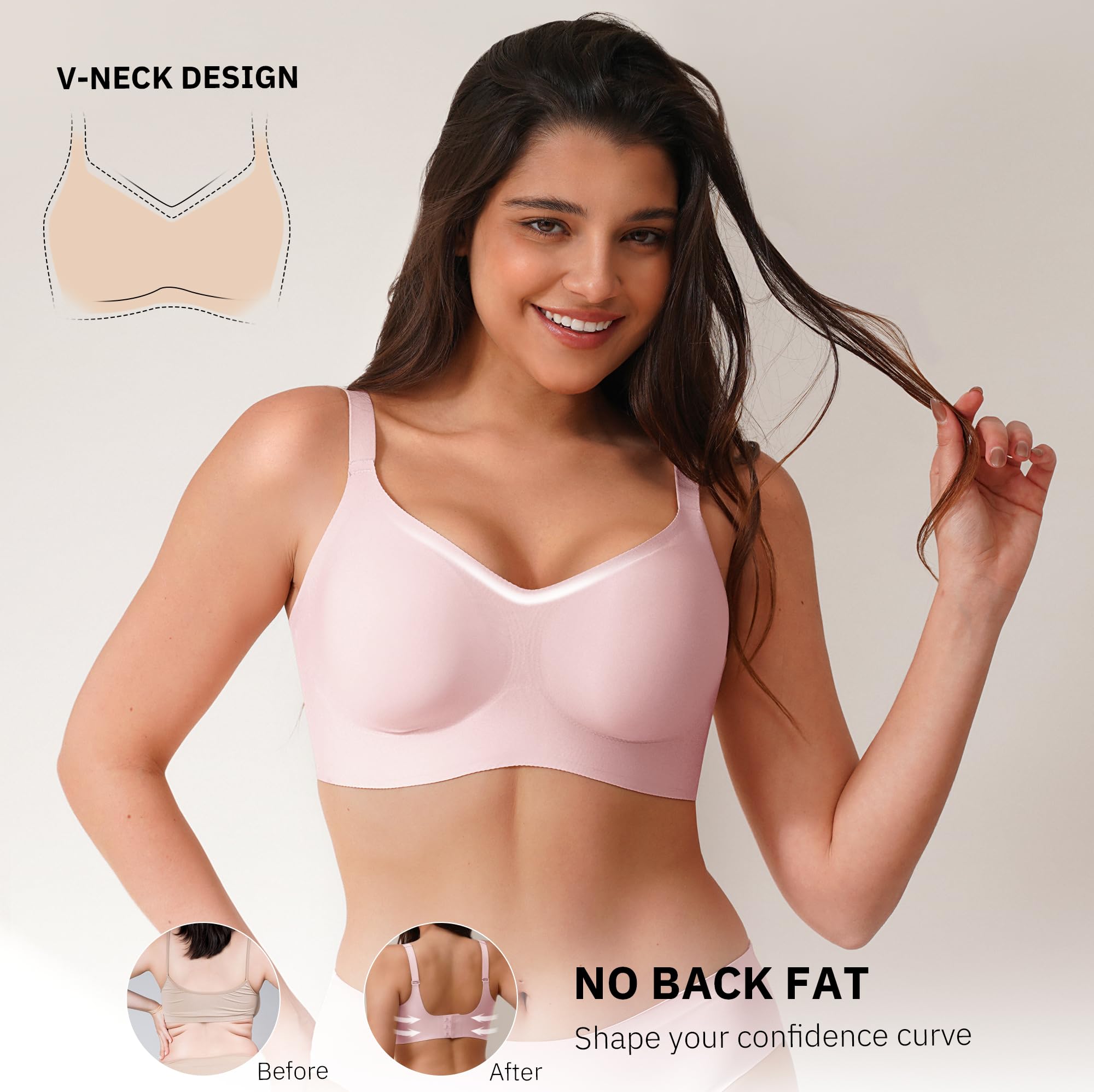 CLOSEMATE Reggiseno Senza Ferretto Reggiseni Donna con Scollatura a V Comfort Brassiere Bralette Elasticizzato Push Up Seamless Bras