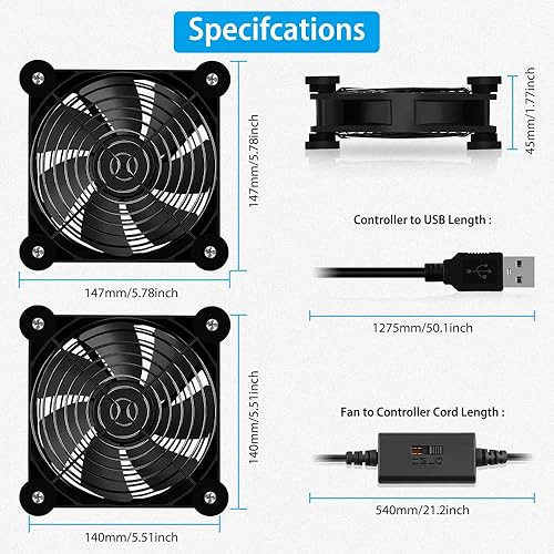 Miniatura 7 de NewHail Paquete de 2 mini ventilador USB de 5.512 in con control de múltiples velocidades, reducción de calor para router, consola de juegos, caja