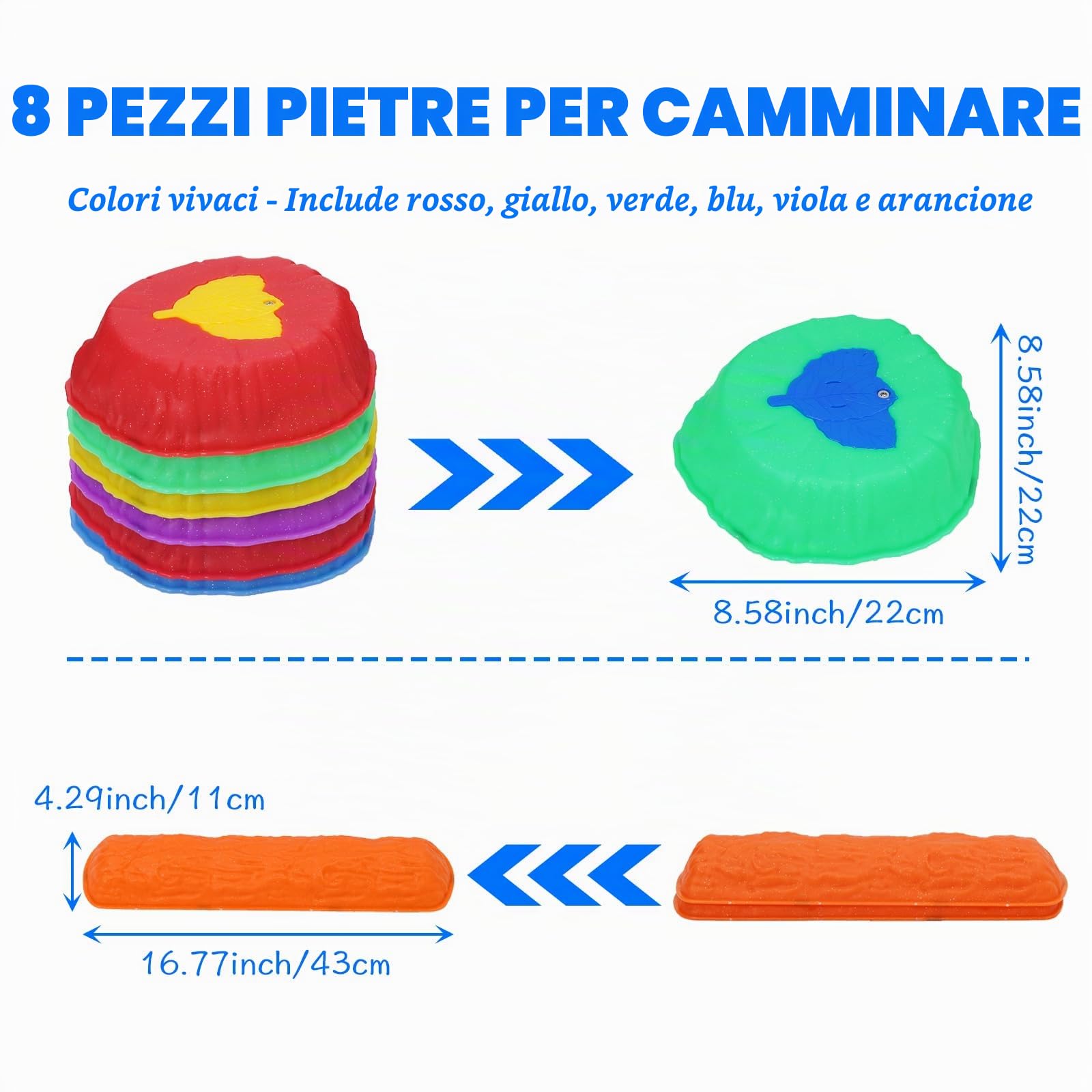 Balance Board Bambini, 8 Pietre di Bilanciamento Bambini Antiscivolo, Gioco Equilibrio Bambino Promuove la Coordinazione Equilibrio per Interni ed Esterno Giochi da Giardino
