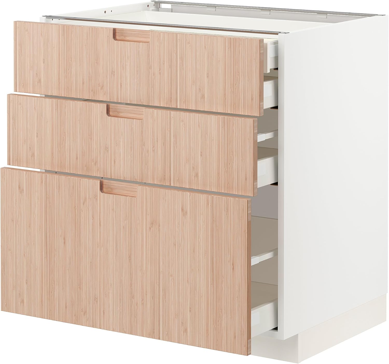 METOD/MAXIMERA Base cb 3 frnts/2 low/1 md/1 hi drw, white/Fröjered light bamboo, 80x60 cm