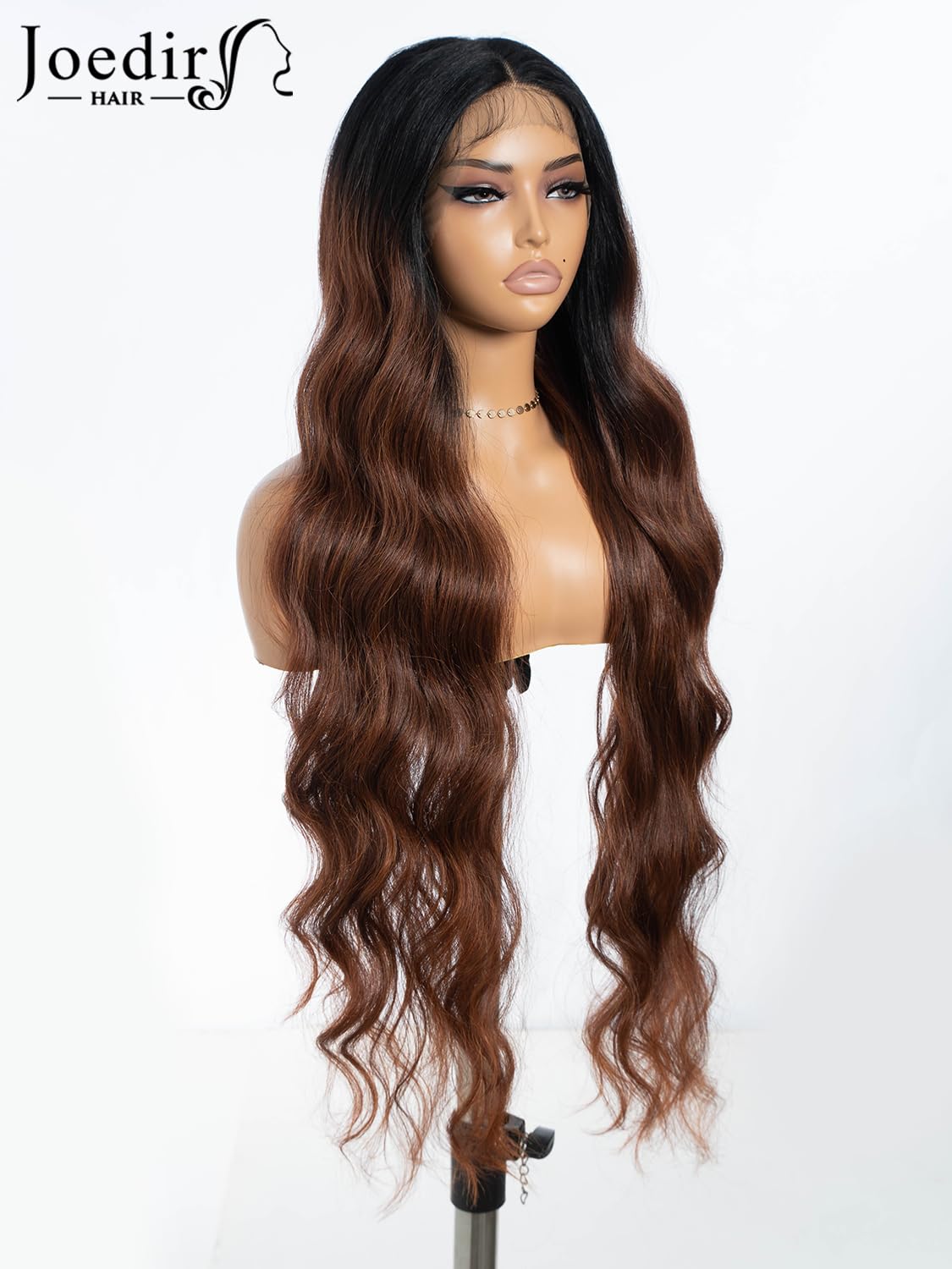 JOEDIR HAIR Long Wave Synthetic Lace Front Wig For Black Women Brown 36" Super Long Body Wave Wig With Baby Hair Transparent Lace Heat Resistant Fiber 150% Density