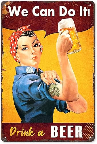 Divertido letrero de bar o cueva de hombre, con texto en inglés We Can Do It Drink A Beer, letreros de cerveza de metal vintage para el hogar, bar,