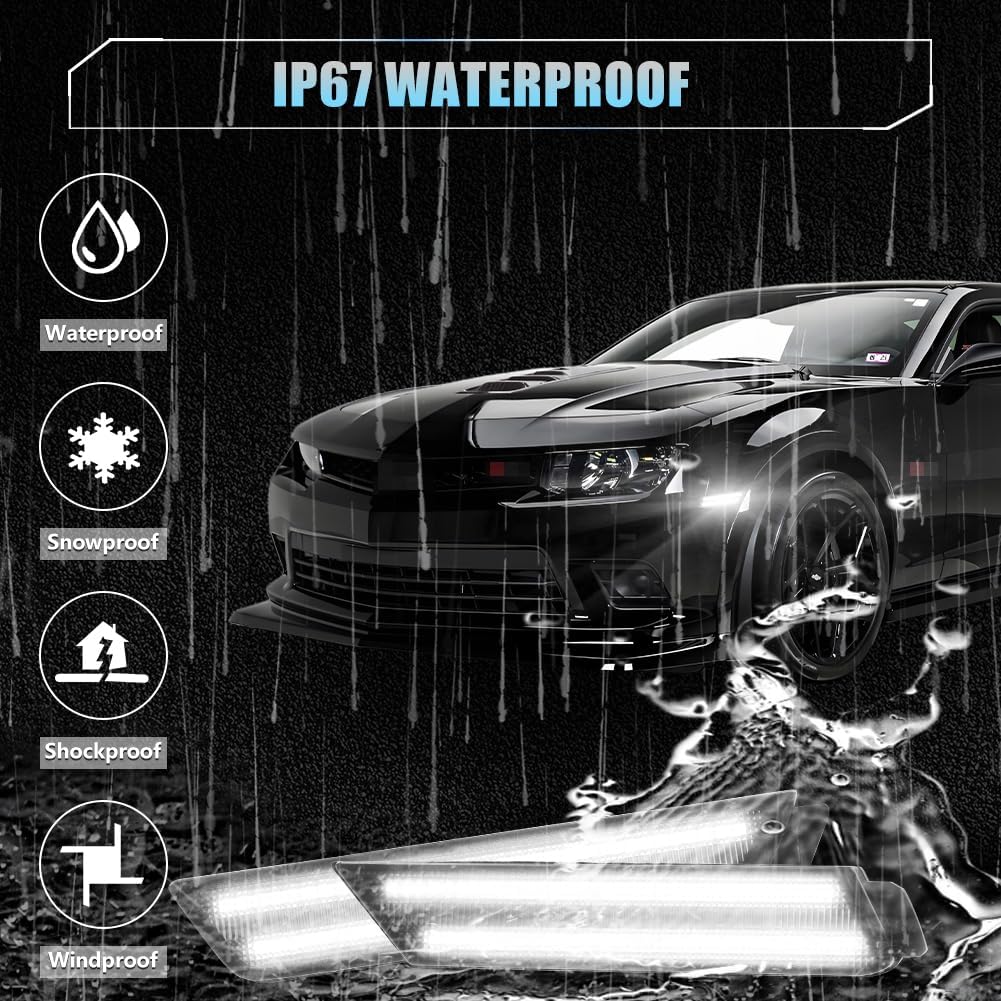 LED Side Marker Lights Smoked Lens for Chevy Camaro 2010 2011 2012 2013 2014 2015, 5th Gen Camaro White Front Rear Bumper Fender Marker Lamps Turn Signal, Side Marker Reflectors Lights, 4 PCS