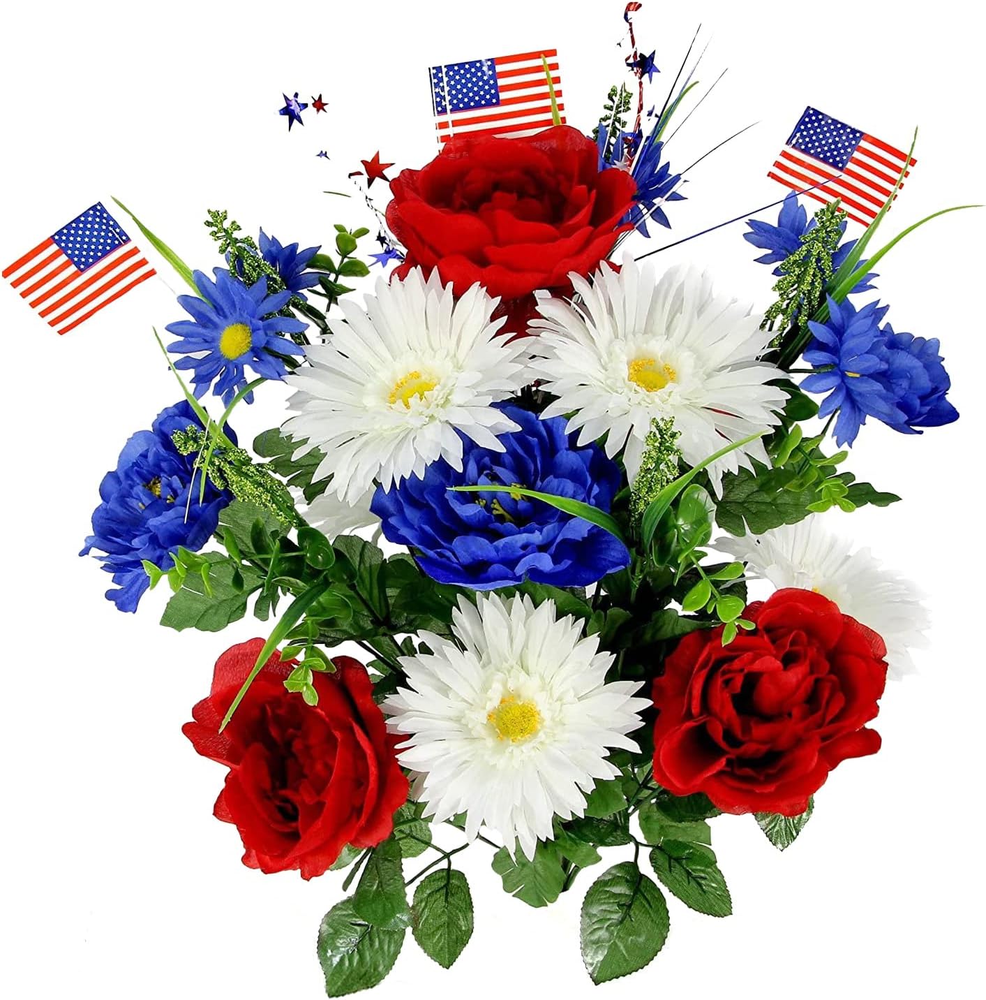 Admired By Nature GPB4340-RD/WT/BL Artificial Full Blooming Flowers, Medium, 1. ABN_RD/WT/BL_Daisy w/Flag : Everything Else