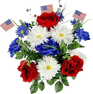 Admired By Nature Bush Artificial Full Blooming Flowers, Medium, 1. ABN_RD/WT/BL_Daisy w/Flag