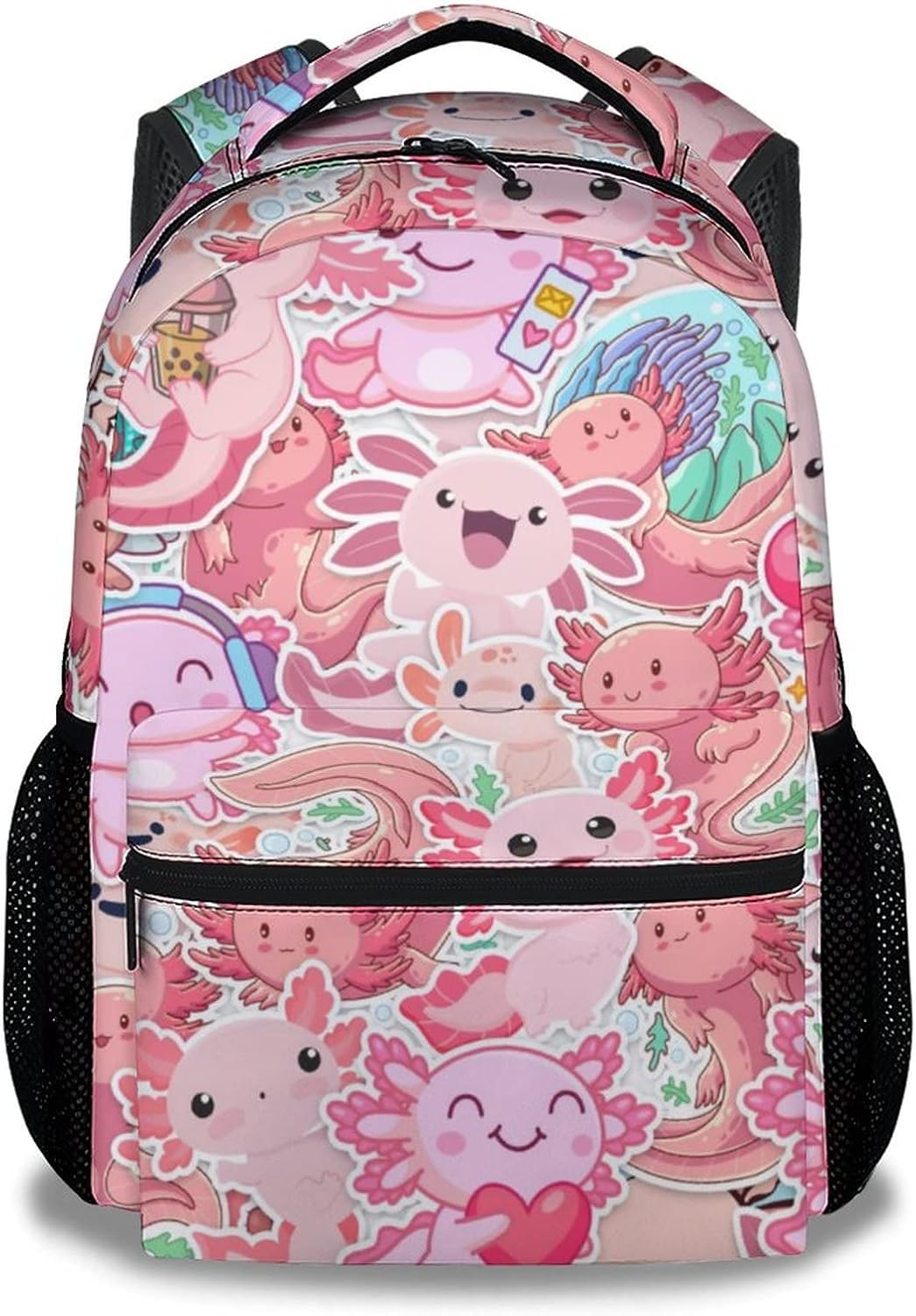 Axolotl Backpack for Girls Boys, 16 Inch Axolotl Theme Bookbag with Adjustable Straps, Durable, Lightweight