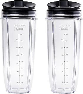 Replacement 32 oz Cups with Lids for Nutri Ninja Blenders BL450 BL454 Bl455 BL456 BL480 BL481 BL482 BL490 BL640 BL642 BL682 SS101 SS401 SS351 Nutri Ninja Auto IQ Series (2-Pack)