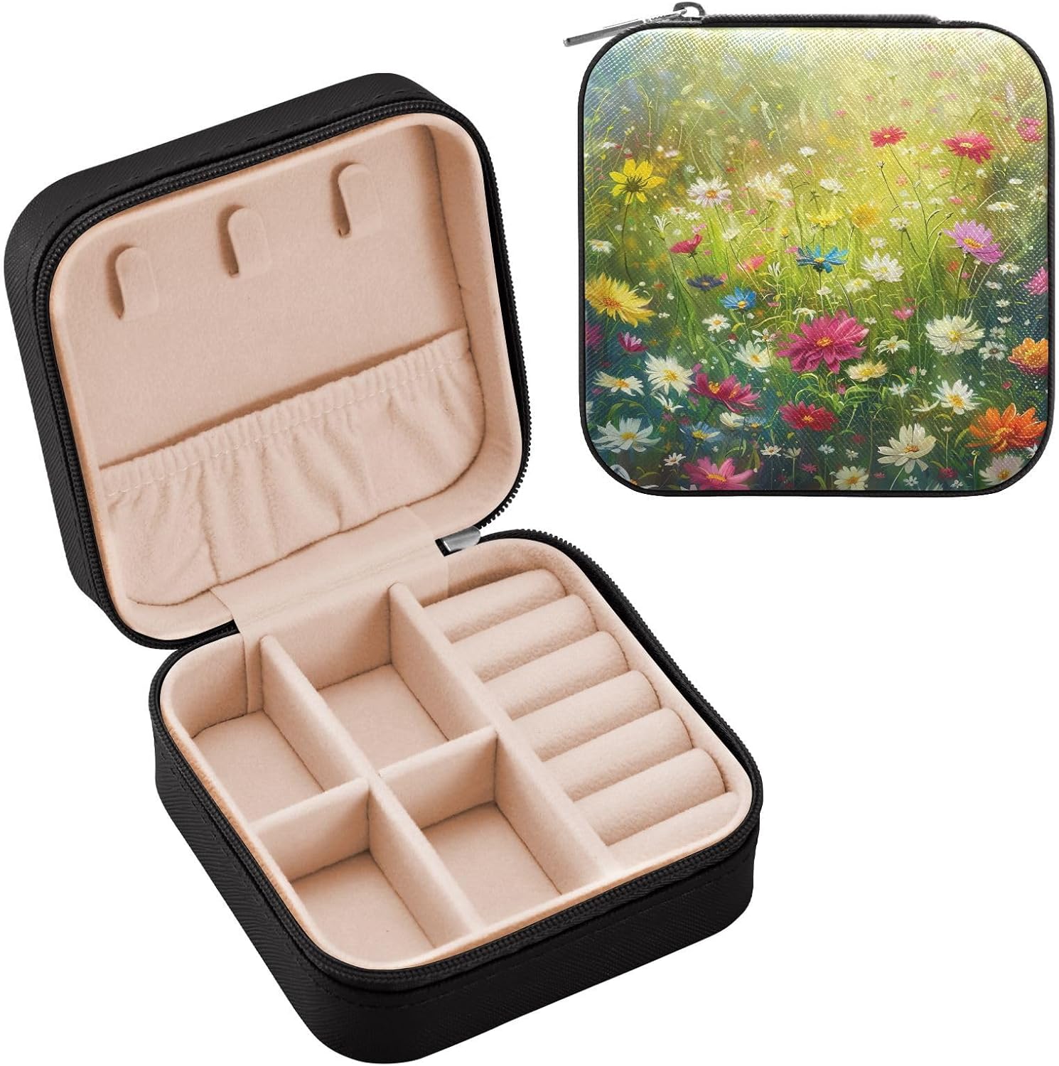 YETTASBIN Colorful Flower Jewelry Box for Teens Girls Women Birthday Christmas Gift, Portable PU Leather Jewelry Storage Box Mini Travel Jewelry Case for Necklace, Earrings, Rings, Bracelet