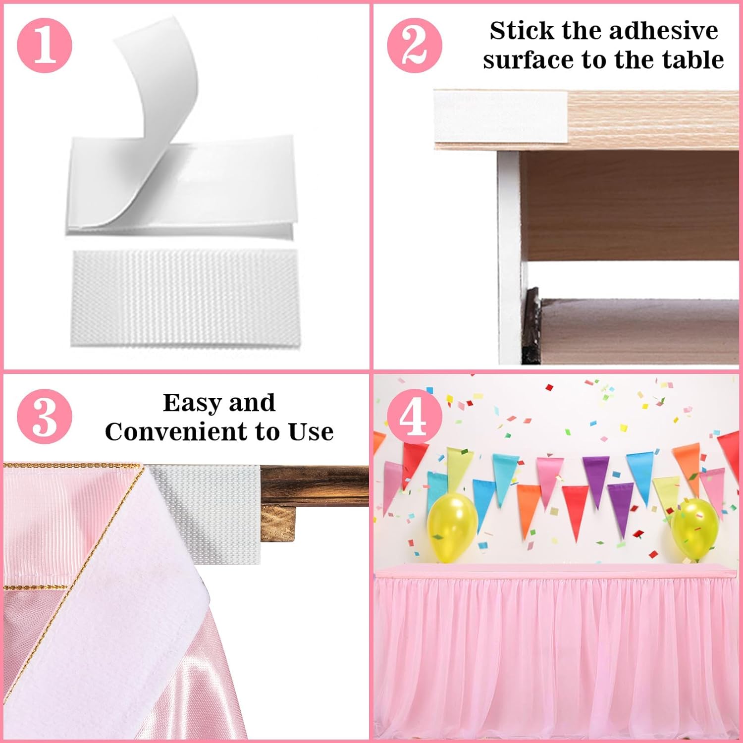 MAQIHAN 6 FT Pink Tulle Table Skirt – Table Skirt Tablecloth for Round Rectangular Tables Made of Tutu Fabric Restaurant Dessert Table Wedding Birthday Party Decor Disposable