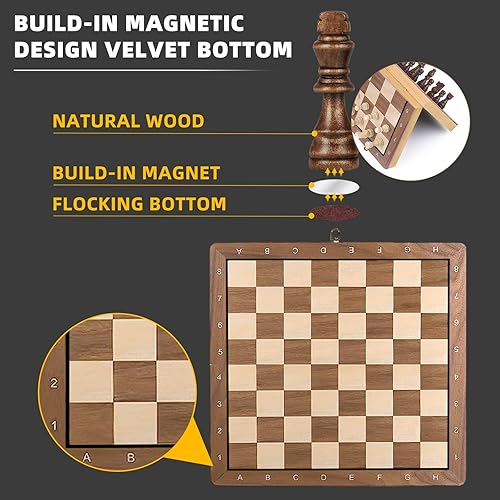 Miniatura 3 de -Juego de ajedrez - Juego de ajedrez magnético de madera  Tablero de ajedrez con alfanumérico, tablero plegable  Juego de ajedrez portátil de viaje