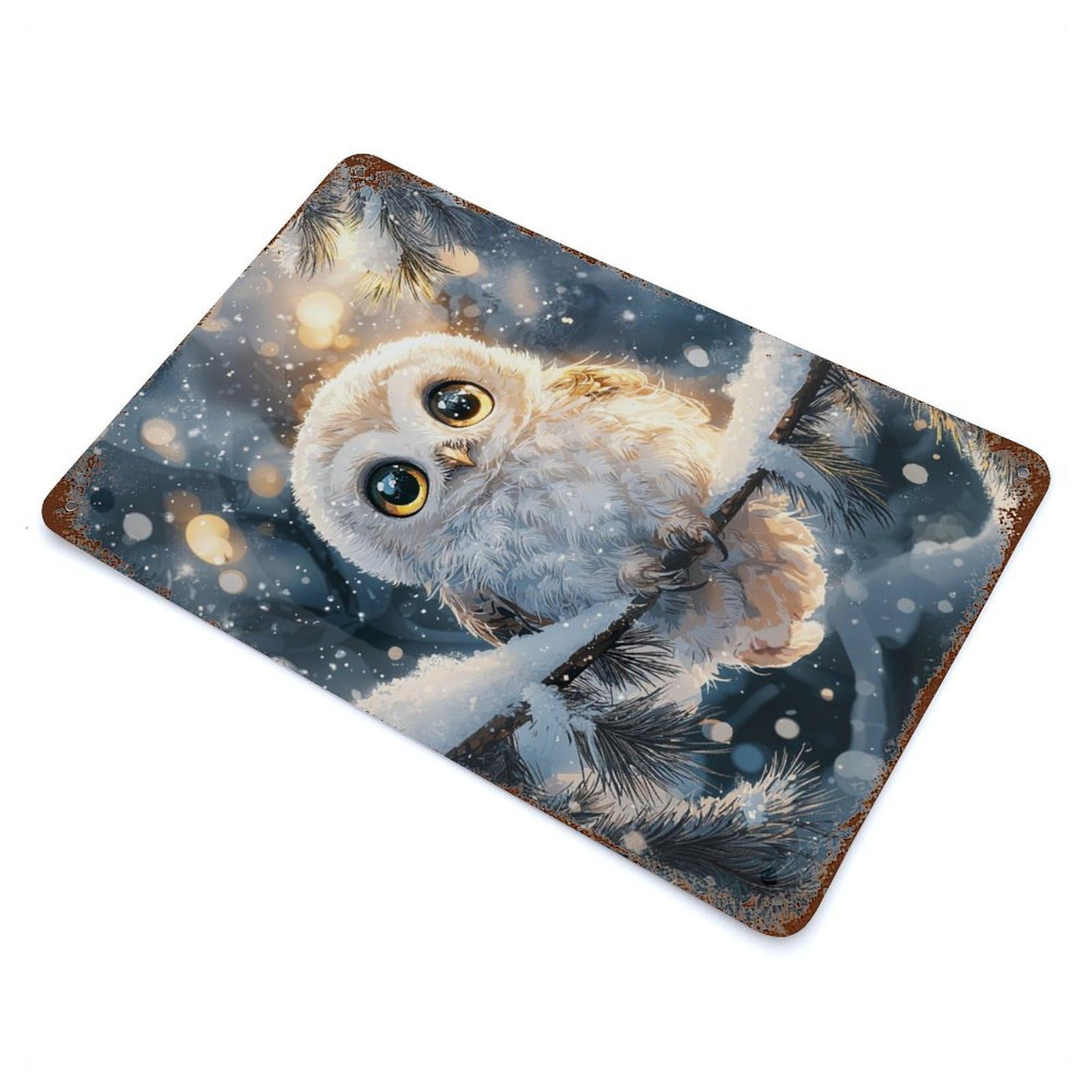 Snowy Owl Portrait Vintage Rust Metal Sign 11.8"x7.9", for Basement, Hobby Room And Garage Decor, Farmhouse Wall Decor