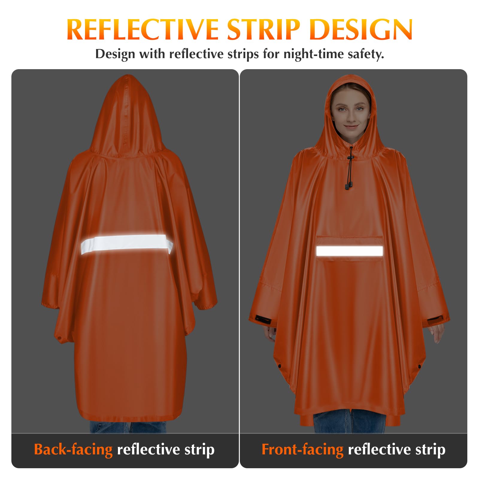 Veste de pluie imperméable pour femme, unisexe, légère, imperméable multi-usage pour l'extérieur, le camping, la randonnée et la pêche, orange, Taille Unique