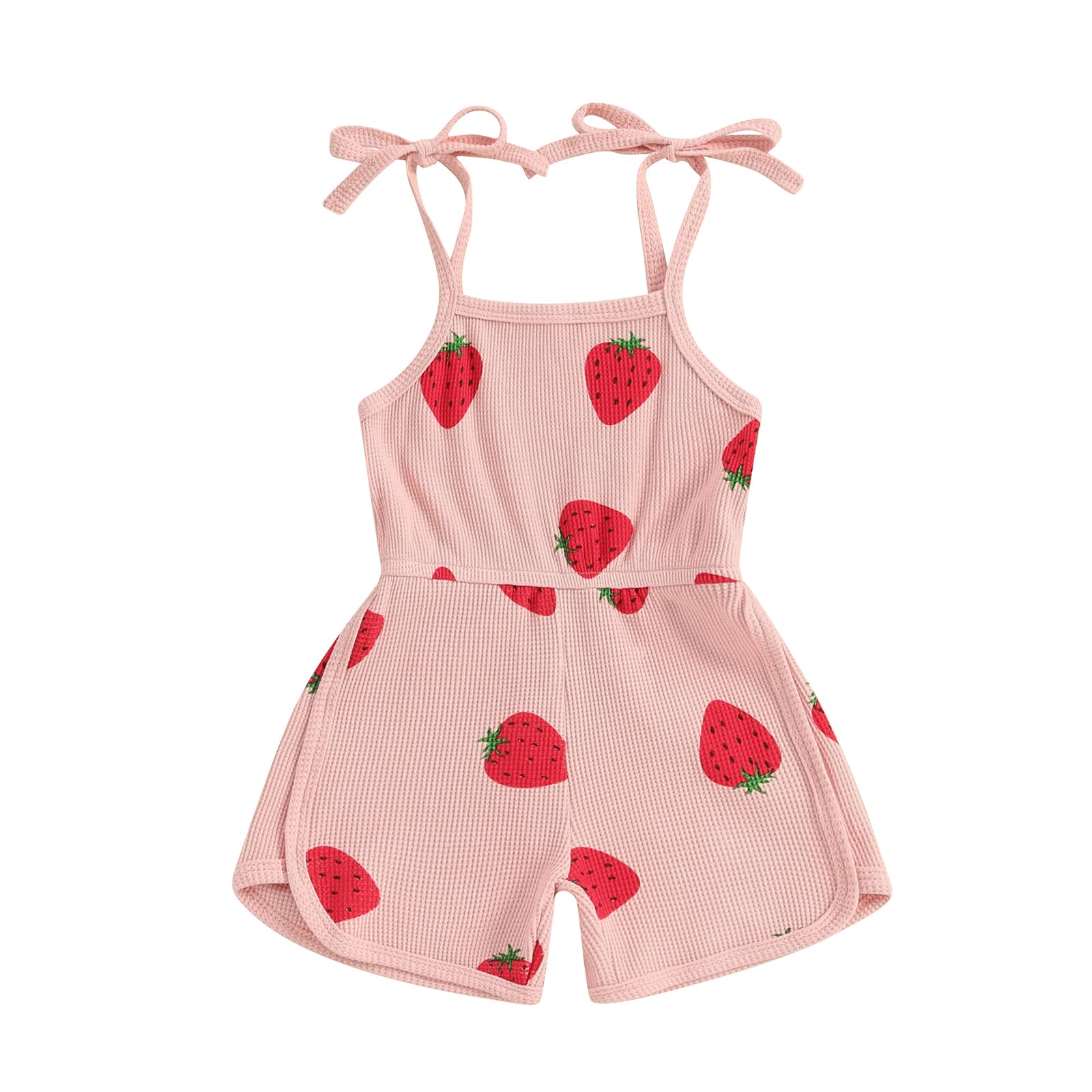 Toddler Baby Girl Summer Clothes Floral Animal One Piece Shorts Romper Jumpsuit Kids Infant Outfit (C Pink Strawberry, 1-2 Years)