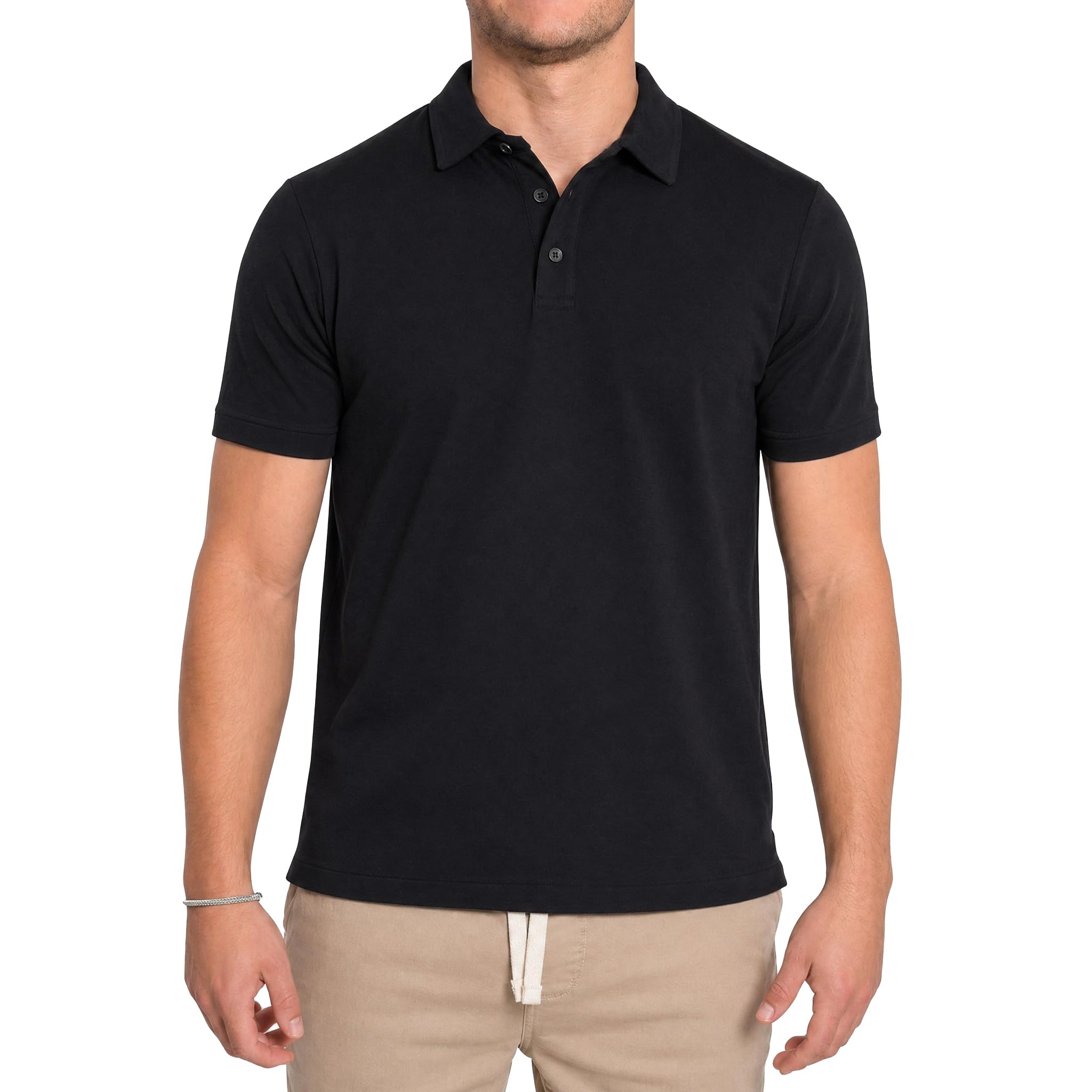 The Perfect Jean Mens Organic Cotton Polo Shirt Stretch Comfort Slim Fit Single (Black, M)