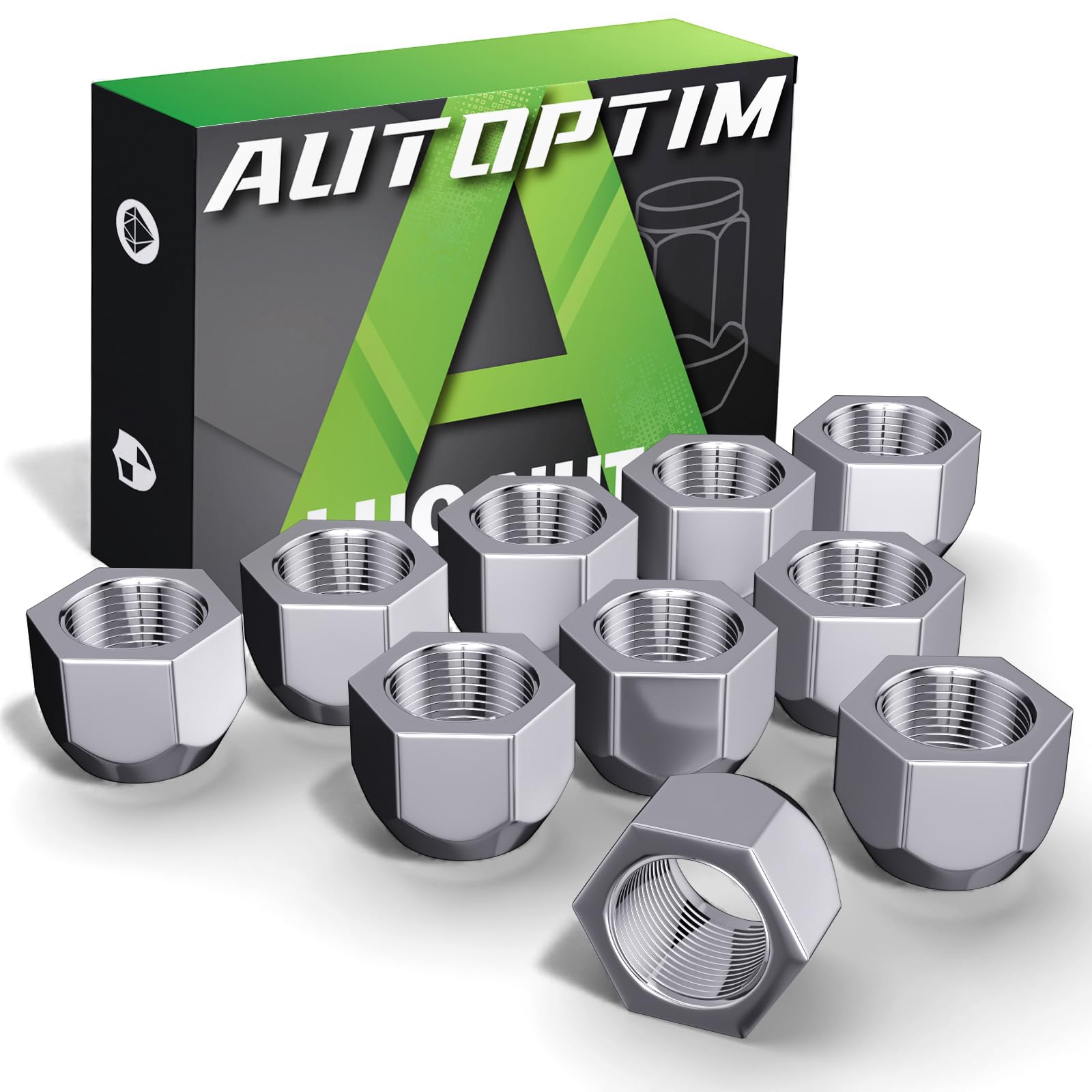 AUTOPTIM 1/2-20 Trailer Lug Nuts - 10PCS Zinc Plated 509 Trailer Hub/Wheel Open End Nuts, 13/16" Hex 5/8" Height Conical Seat for 1/2" Wheel Lug Studs RV Truck Tire Bolt