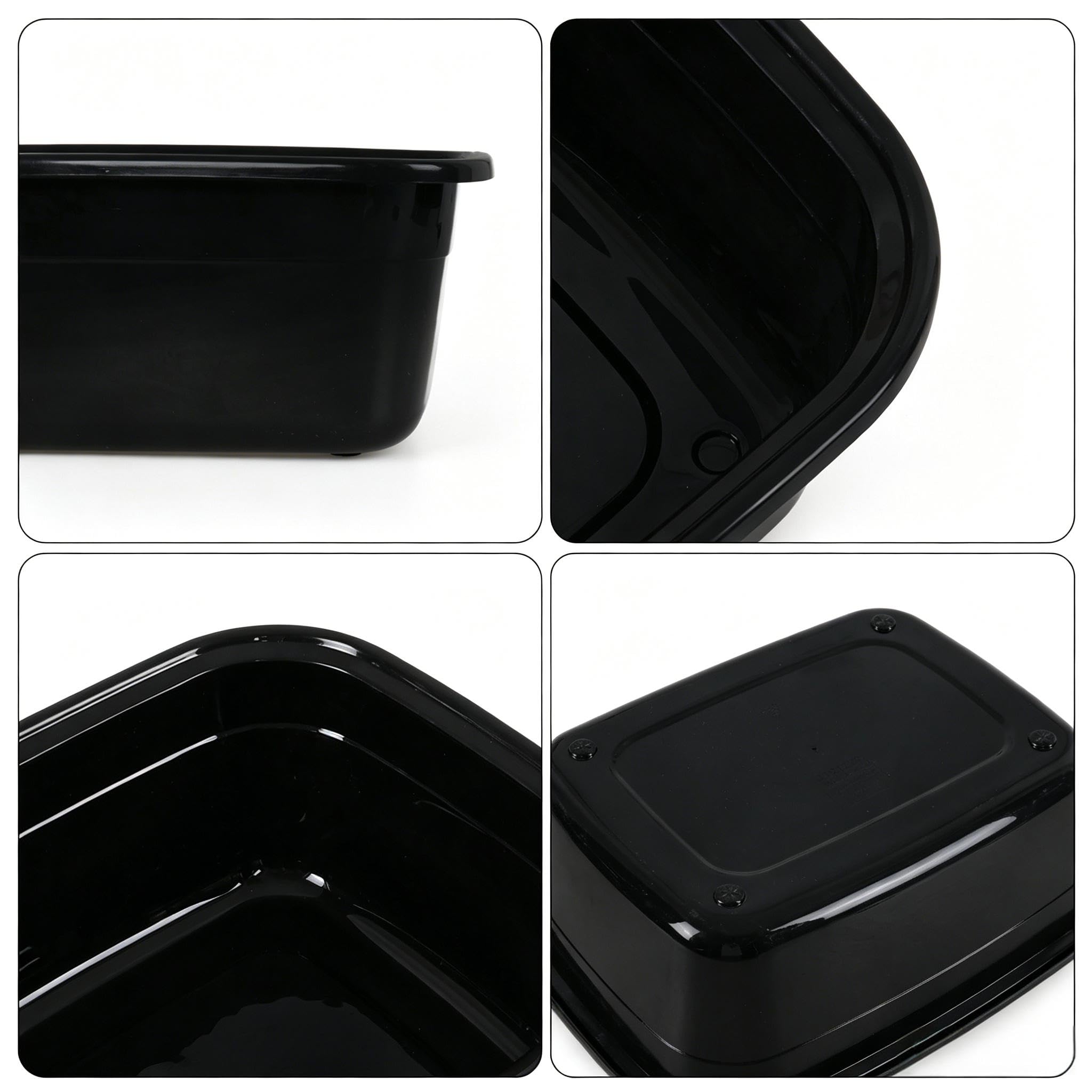 Juego de 4 cuencos de plástico para lavar lavabos rectangulares de 14 litros, color negro