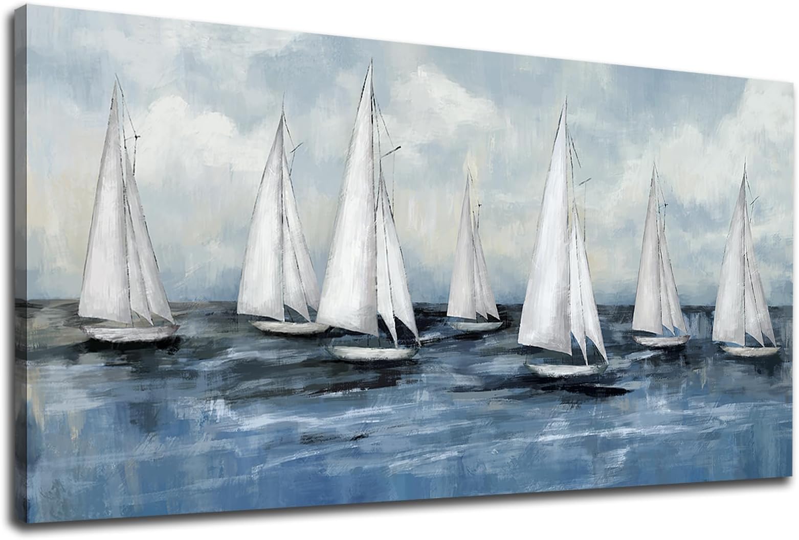 tigeridge Sea Sailboat Canvas Wall Art Abstract Ocean Pictures Nautical White Sailboats Painting Prints Seascape Artwork Large Wall Decorations for Living Room Bedroom Home Office 20" x 40"