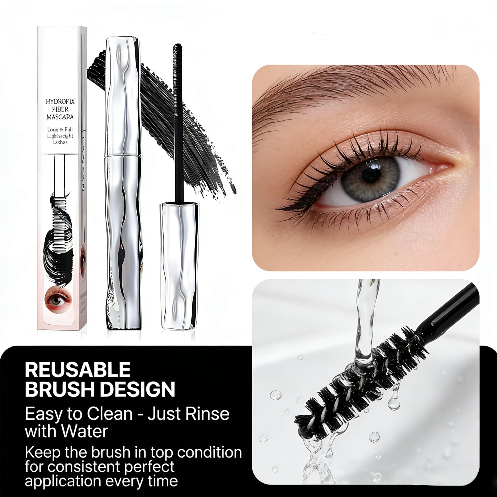 Felvaris Waterproof Fibre Mascara,Tubular Eyelash Primer,Metal Wand for Lengthening and Curling, Smudge-Resistant Formula for Defined Lashes (1) — view 7