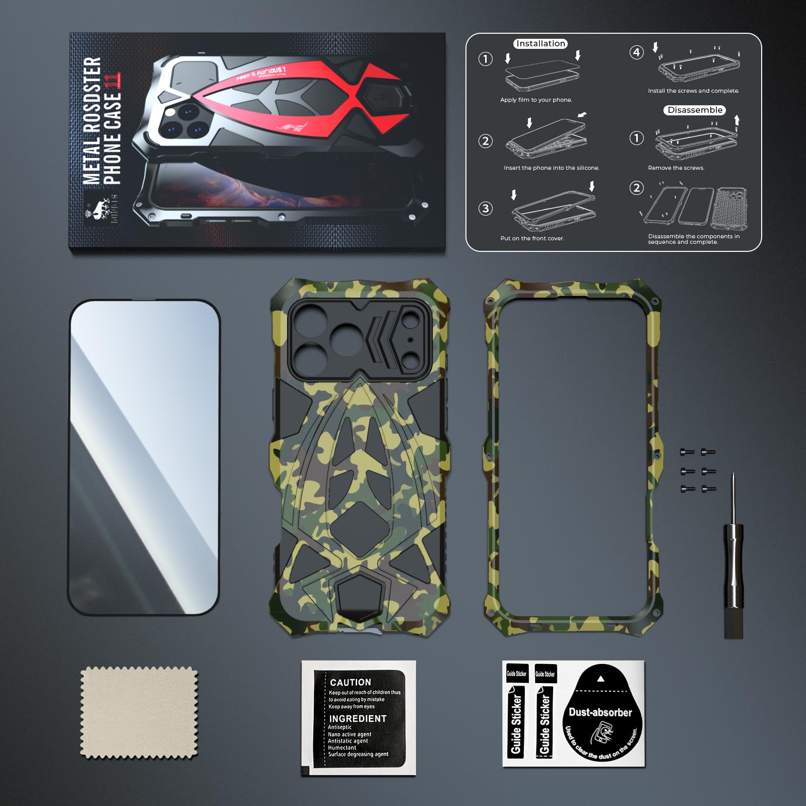 Photo 1 of *** MISING 4 SCREWS ***  Lunivop for iPhone 17 Pro Max Case Heavy Duty Protection Rugged Screw Full Body Military Grade Metal Bumper Rubber with Hard Durable Phone Cases Cover 2025 Camouflage