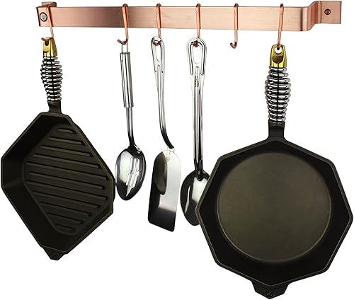 Miniatura 4 de Enclume Estante de pared hecho a mano de 30 pulgadas de fácil montaje con 6 ganchos, cobre cepillado