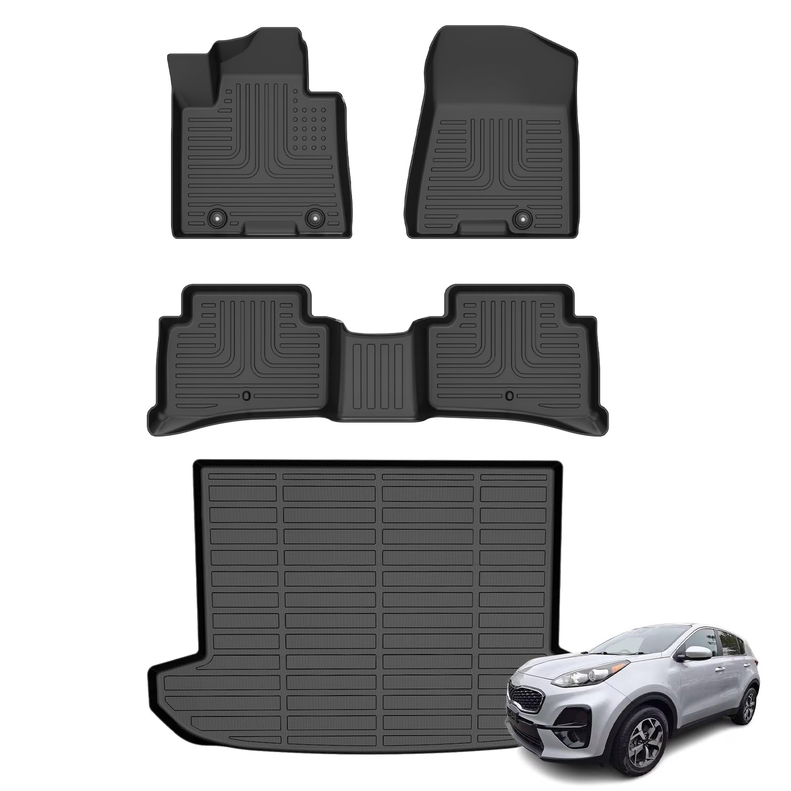 AZYT® Floor Mats & Cargo Liner Set for 2017-2022 kia sportage (ONLY Gas) All Weather Automotive TPE Floor Liners Set Anti-Slip Waterproof Accessories - Black