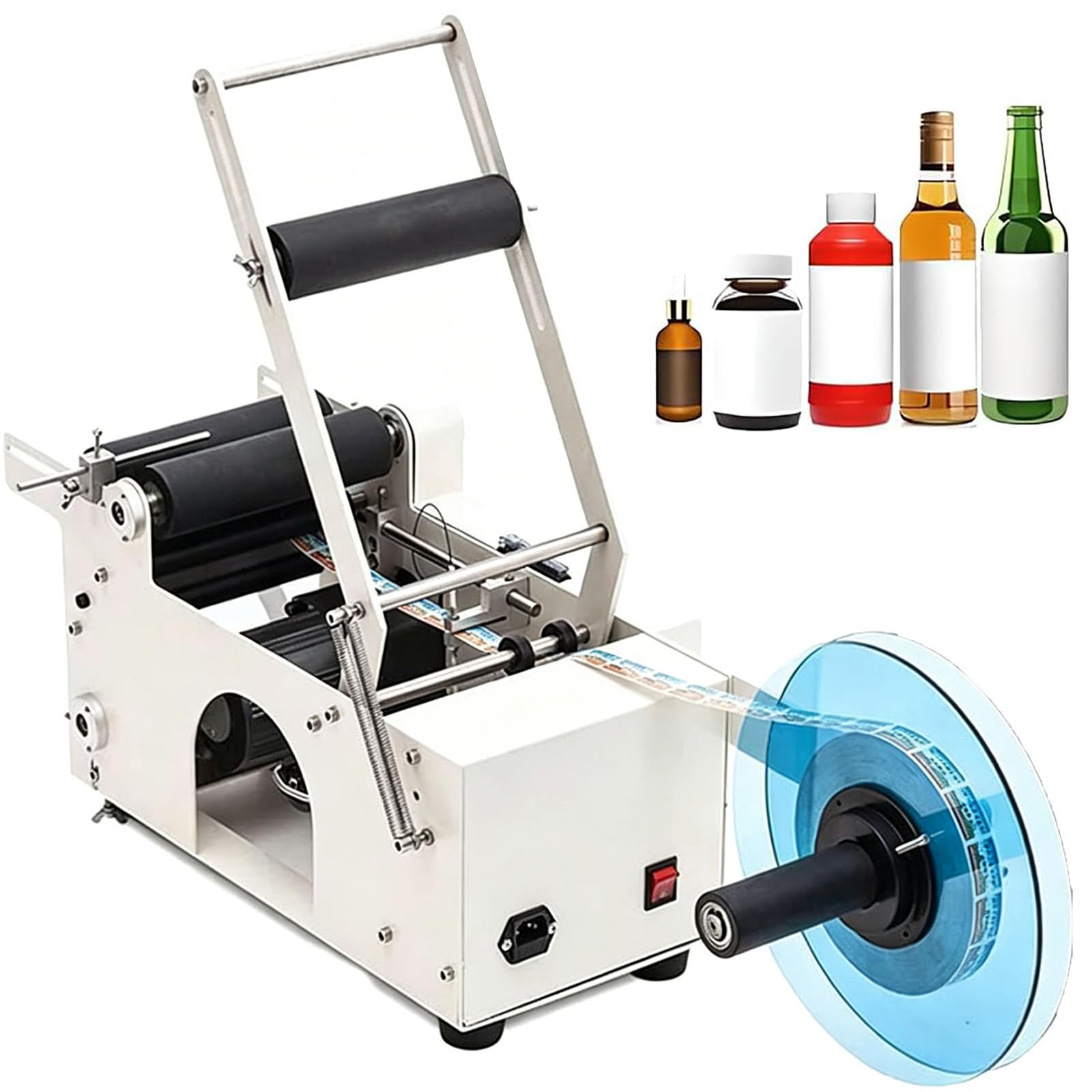 RoyceBee Semi-Automatic Round Bottle Labeling Machine, 20-50pcs/min Electric Bottle Label Applicator for Round Bottles, Rounds Bottles Labeler Suitable for Diameter 0.59-5.1 inches